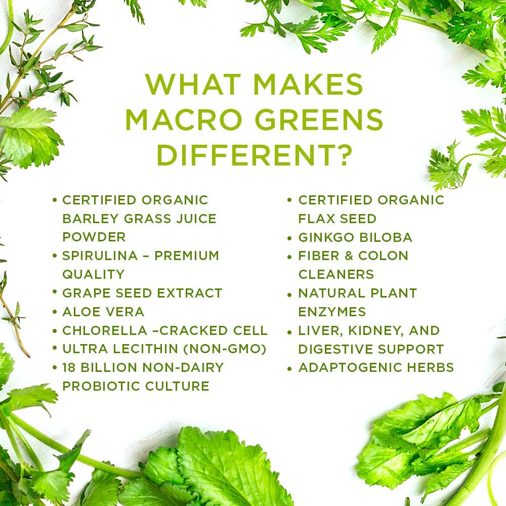 MacroLife Naturals Macro Greens Powder - 38 Superfoods with Probiotics, Antioxidants & Enzymes for Immunity, Energy & Detox - Vegan, Non-GMO, Gluten-Free, Dairy-Free - 30oz (90 Servings) - Perfect for Daily Wellness, Post-Workout Recovery & Immune Support