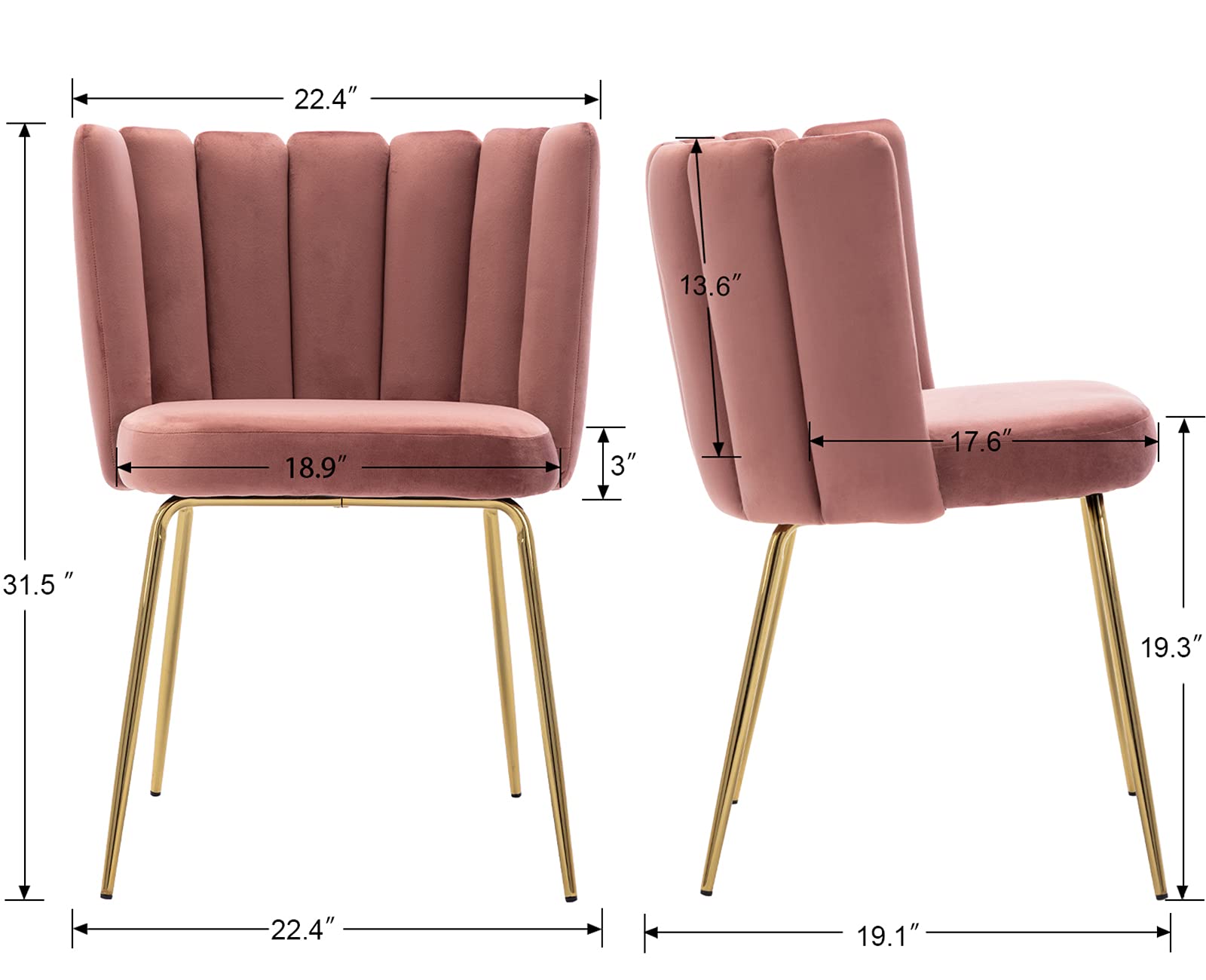 Set of 4 Modern Velvet Upholstered Barrel Dining Chairs with Gold Metal Legs - Pink Accent Chairs for Home, Kitchen, Living Room & Restaurant | Perfect for Dining Sets, Breakfast Nooks & Bistro Decor