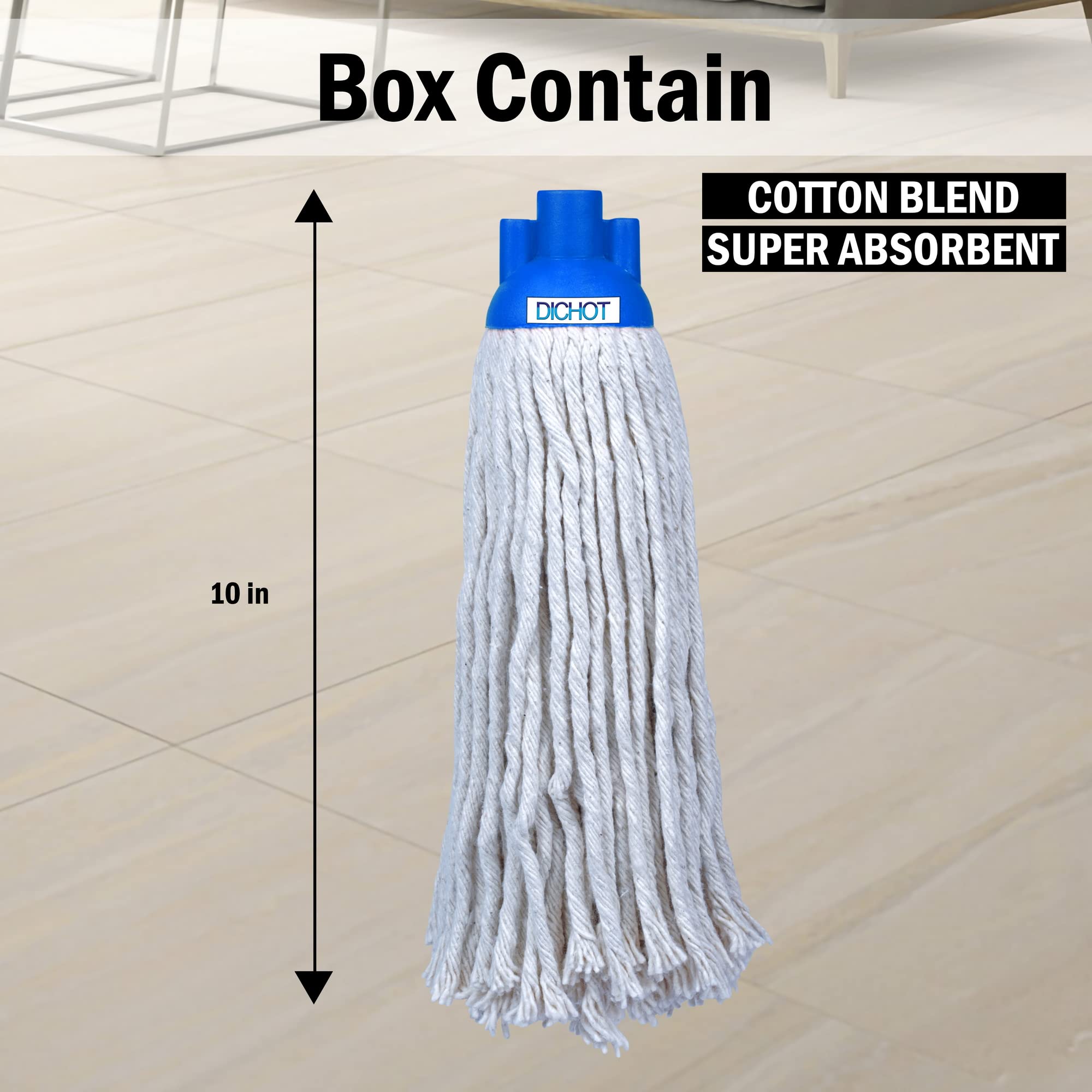 DICHOT Round Mop Cotton Refill - 2 Pack Replaceable Mop Heads (Blue, 250g Each) for Floor Cleaning - Perfect for Hardwood, Tile & Laminate Floors