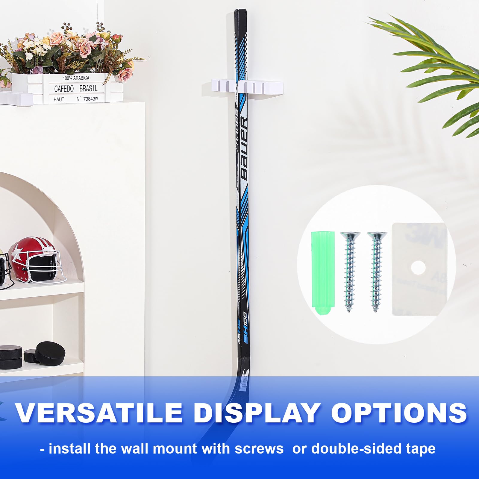 Yousoontic Hockey Stick Wall Mount Organizer - Holds 1, 2, 3, 4 or 6 Ice Hockey Sticks - Space Saving Storage Solution for Home, Office & Garage - Perfect for Hockey Players & Sports Enthusiasts