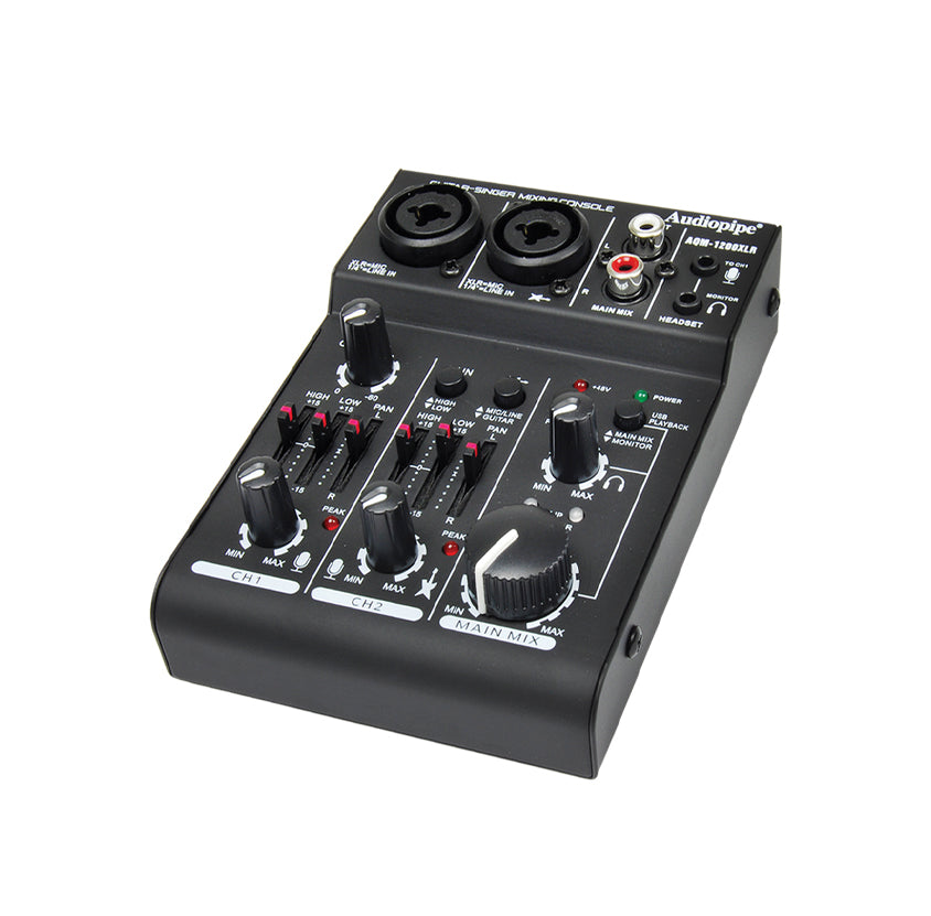 2 Channel Guitar Vocal Mixing Console with XLR Inputs - AQM 1200XLR for Live Performances & Studio Recording