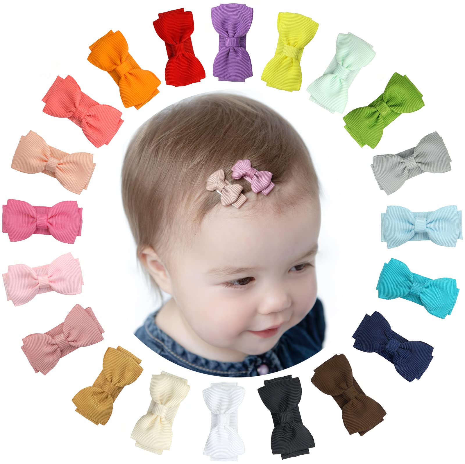 Non-Slip Baby Hair Clips for Girls - 20PCS Tiny Bow Snap Hair Clips for Newborns, Toddlers & Infants | Perfect for Daily Use, Parties & Photo Shoots