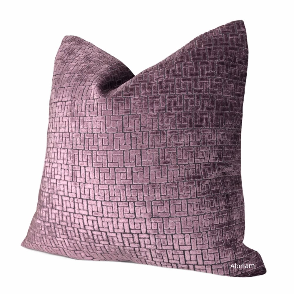 Bari Mauve Purple Velvet Geometric Lattice Pillow Cover - Soft Decorative Throw Pillow Case for Sofa, Bed, Couch - Home Decor Accent for Living Room, Bedroom, Office