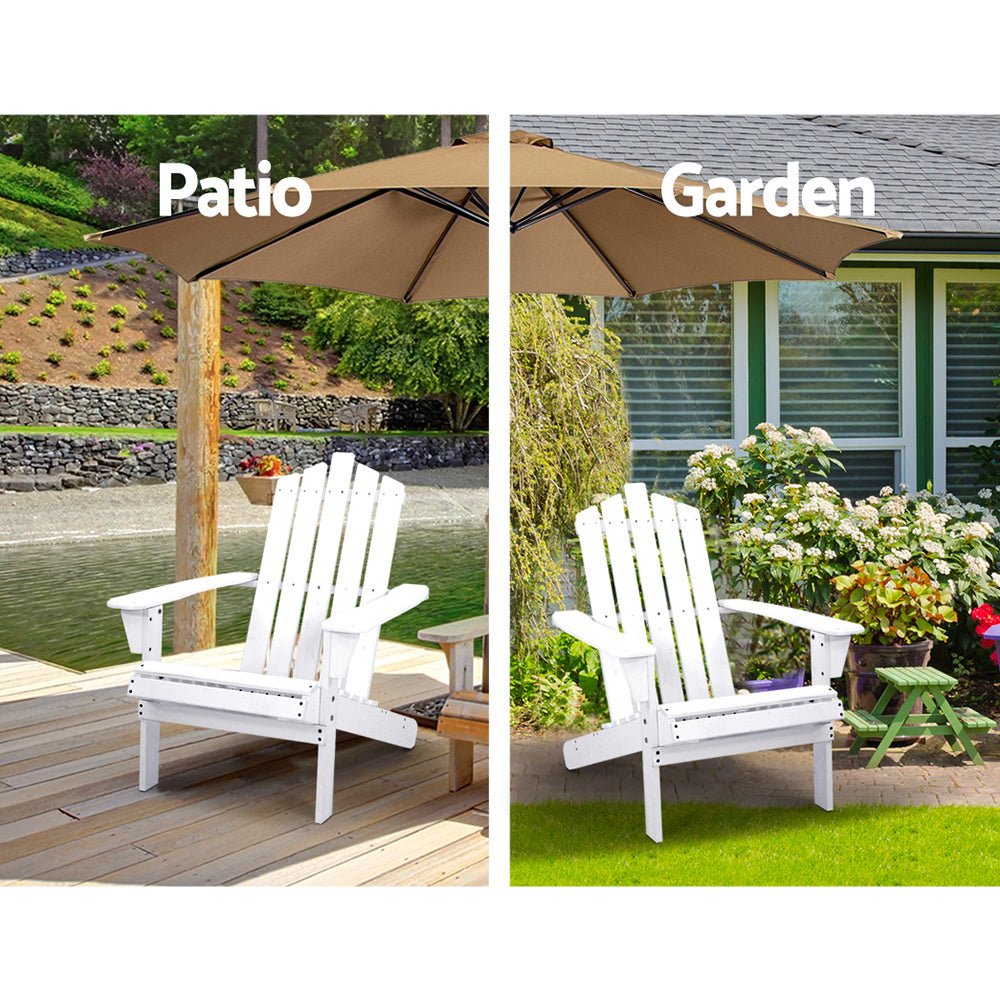 3-Piece White Wooden Adirondack Outdoor Table and Chairs Set - Perfect for Beach, Patio, Garden, and Backyard Relaxation