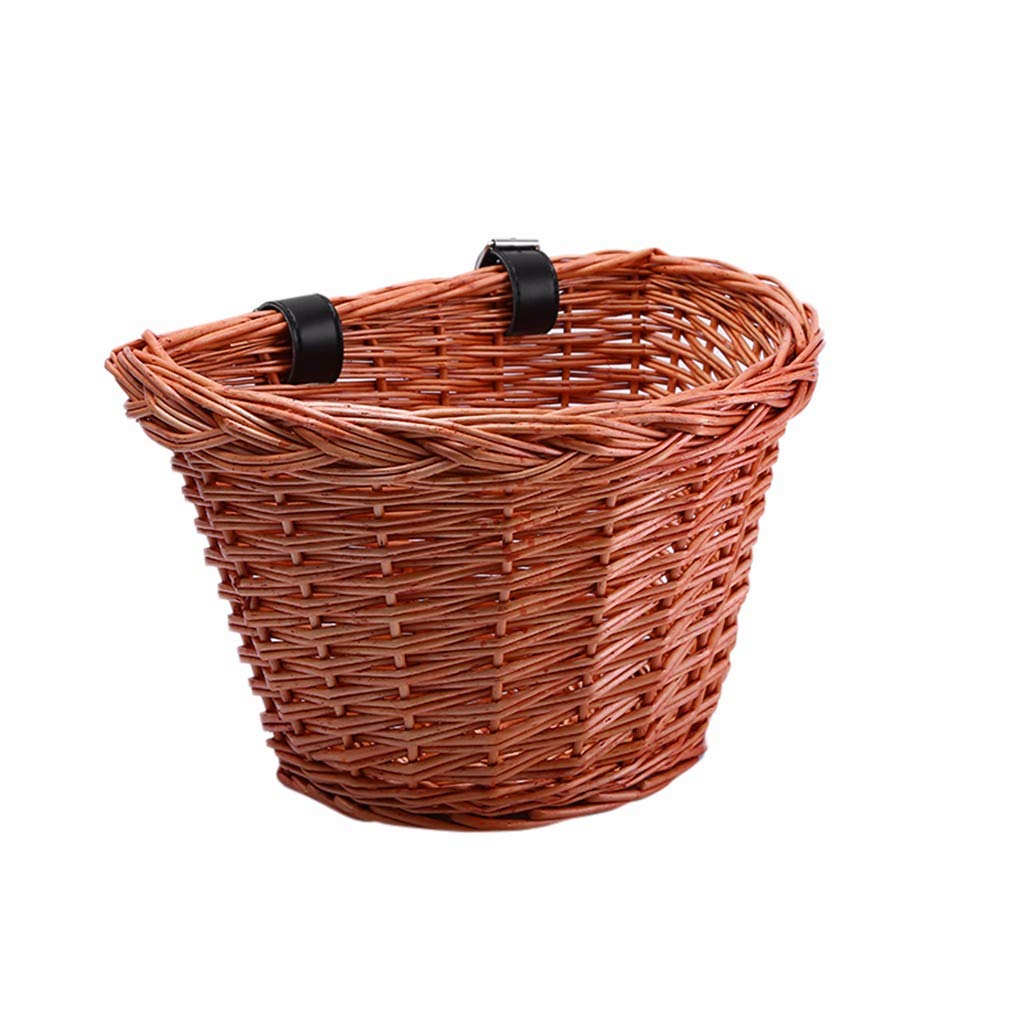 aihihe Wicker D-Shaped Bike Basket for Beach Cruiser - Hand-Woven Portable Bicycle Handlebar Storage Basket with Leather Straps | Perfect for Shopping, Picnics & Beach Rides