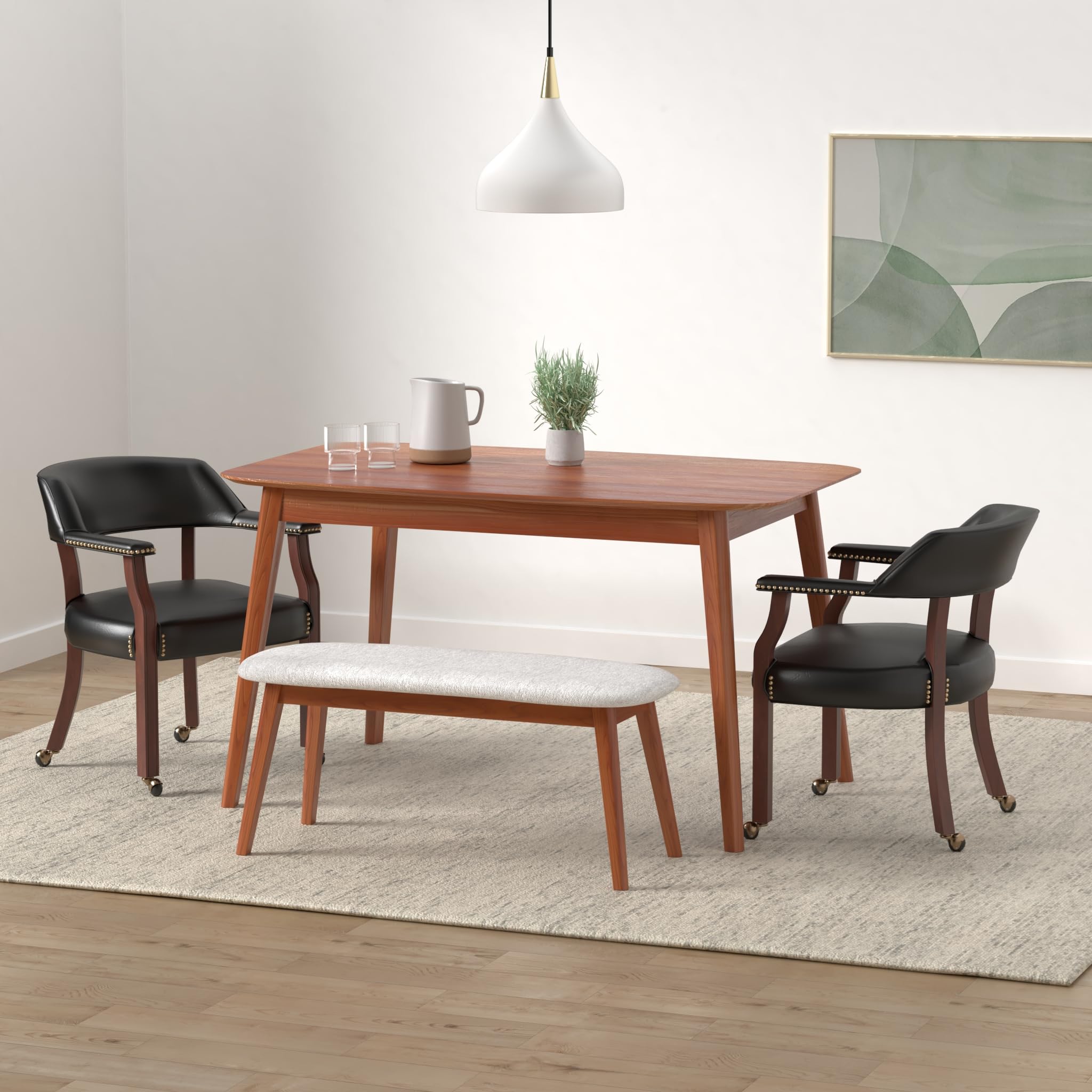 Steve Silver Co Tournament Arm Dining Chair with Casters - Upholstered Vegan Leather with Nailhead Trim - 25