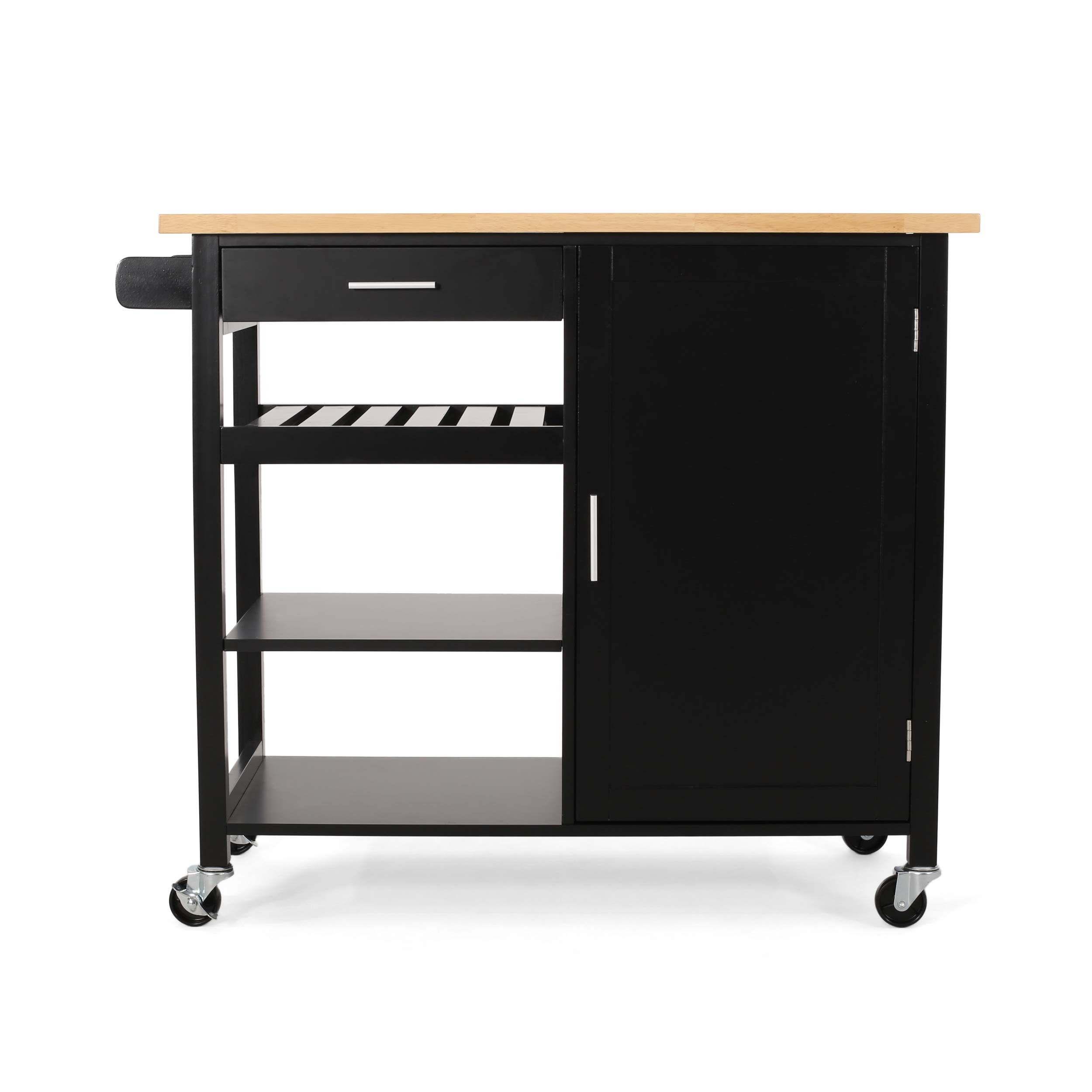 Christopher Knight Home Frances Contemporary Kitchen Cart with Wheels - Natural & Black Finish | Rolling Kitchen Island for Small Spaces, Mobile Bar Cart for Entertaining, Portable Storage for Pantry or Dining Room