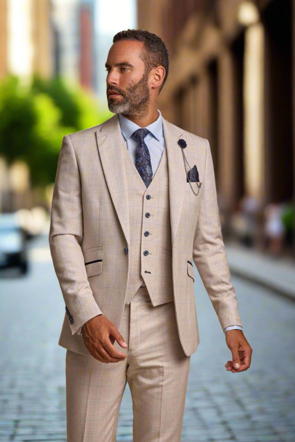 Cavani Caridi Men's Slim Fit Tweed Check Blazer in Beige | Formal & Business Attire | Perfect for Weddings, Office & Special Occasions