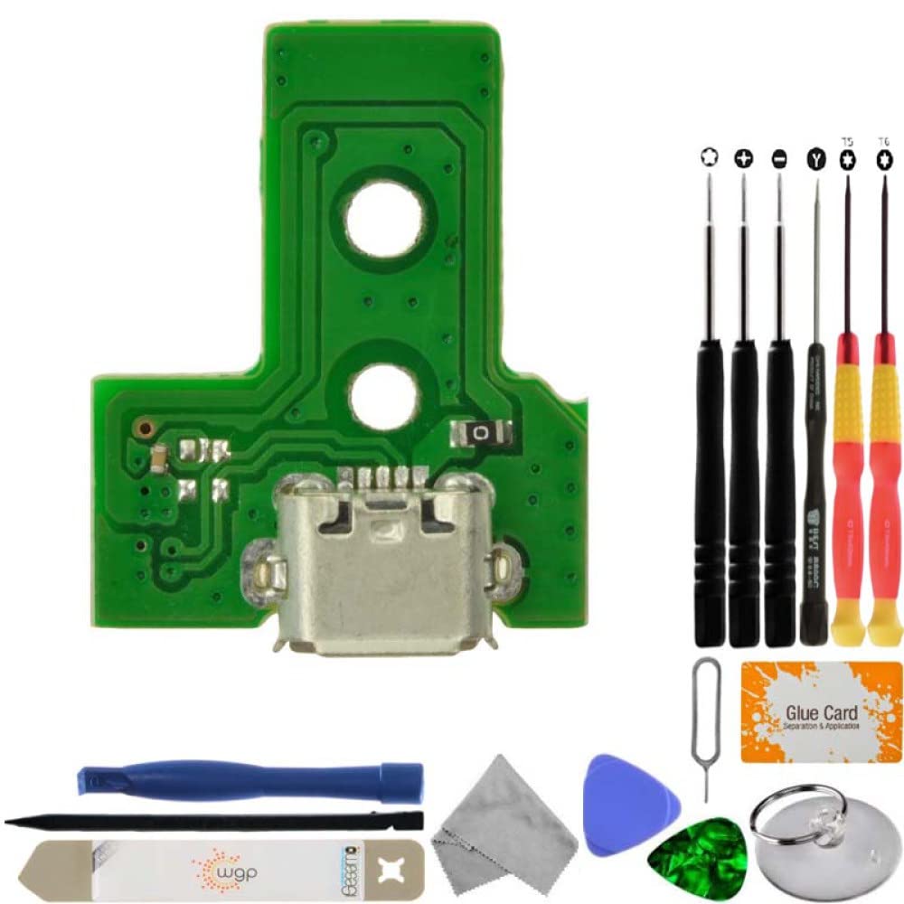 Original Sony DualShock 4 (JDS-030) Charge Port Replacement Board with Repair Tool Kit - Fix PS4 Controller Charging Issues for Gaming & Streaming