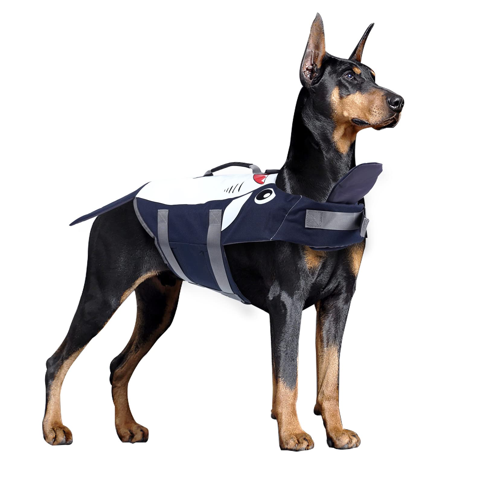 **Cartoon Shark Dog Life Jacket - Adjustable Pet Floatation Safety Vest with Rescue Handle & D-Ring for Swimming & Boating - Small, Medium, Large Sizes (Small) - Perfect for Beach, Pool & Boat Adventures**