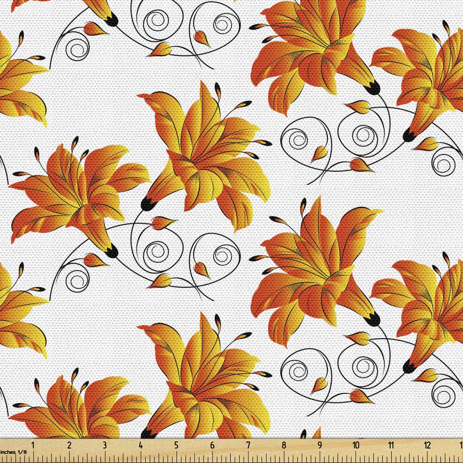 Ambesonne Floral Fabric by The Yard - Classic Hibiscus Bloom Bouquet Pattern in Orange Vermilion | 10 Yards Upholstery & Home Decor Fabric for Sofa, Curtains, Pillows & DIY Crafts