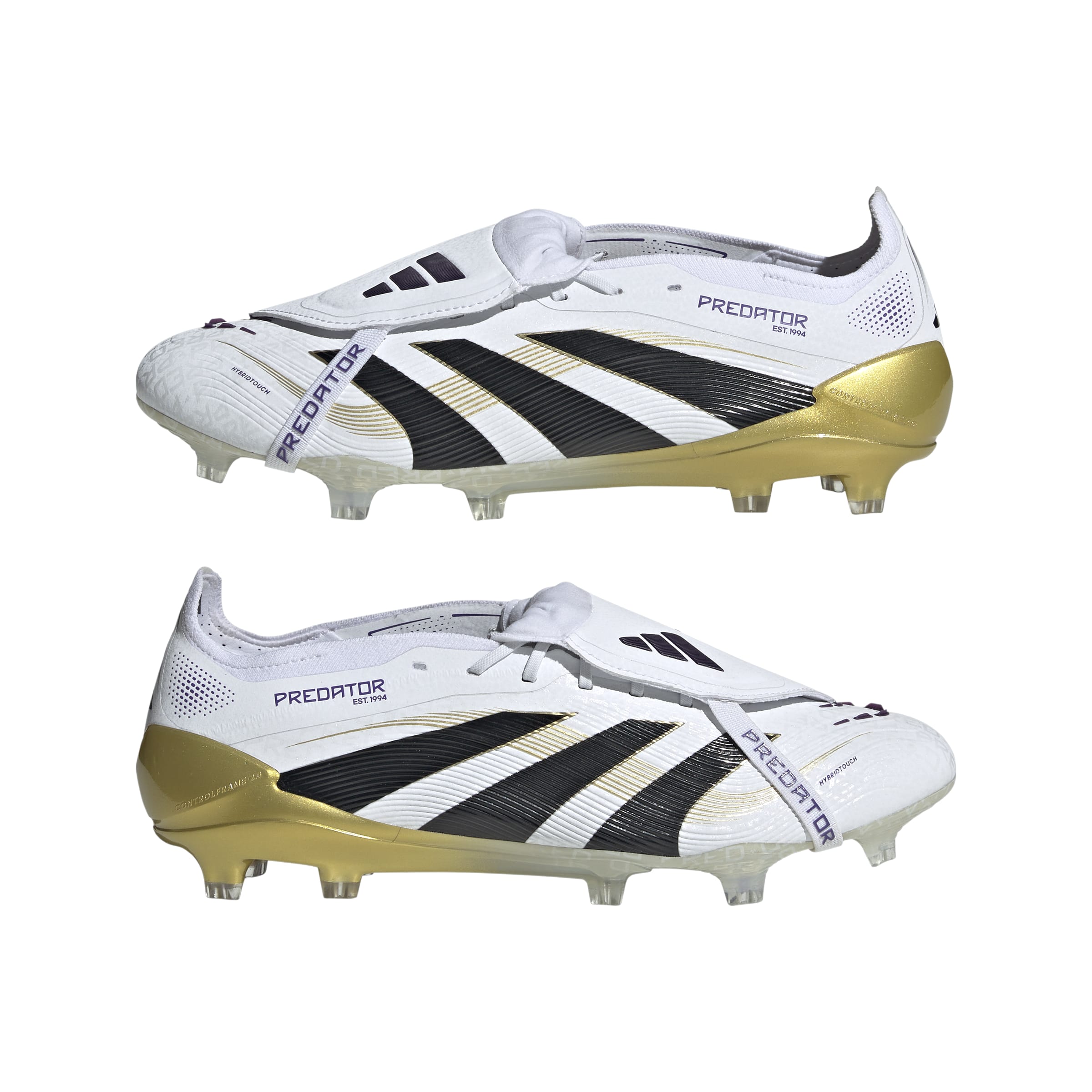 Adidas Predator Elite FG Soccer Cleats - White/Core Black/Gold Metallic - Fold Over Tongue Design for Enhanced Fit - Perfect for Competitive Matches & Training Sessions