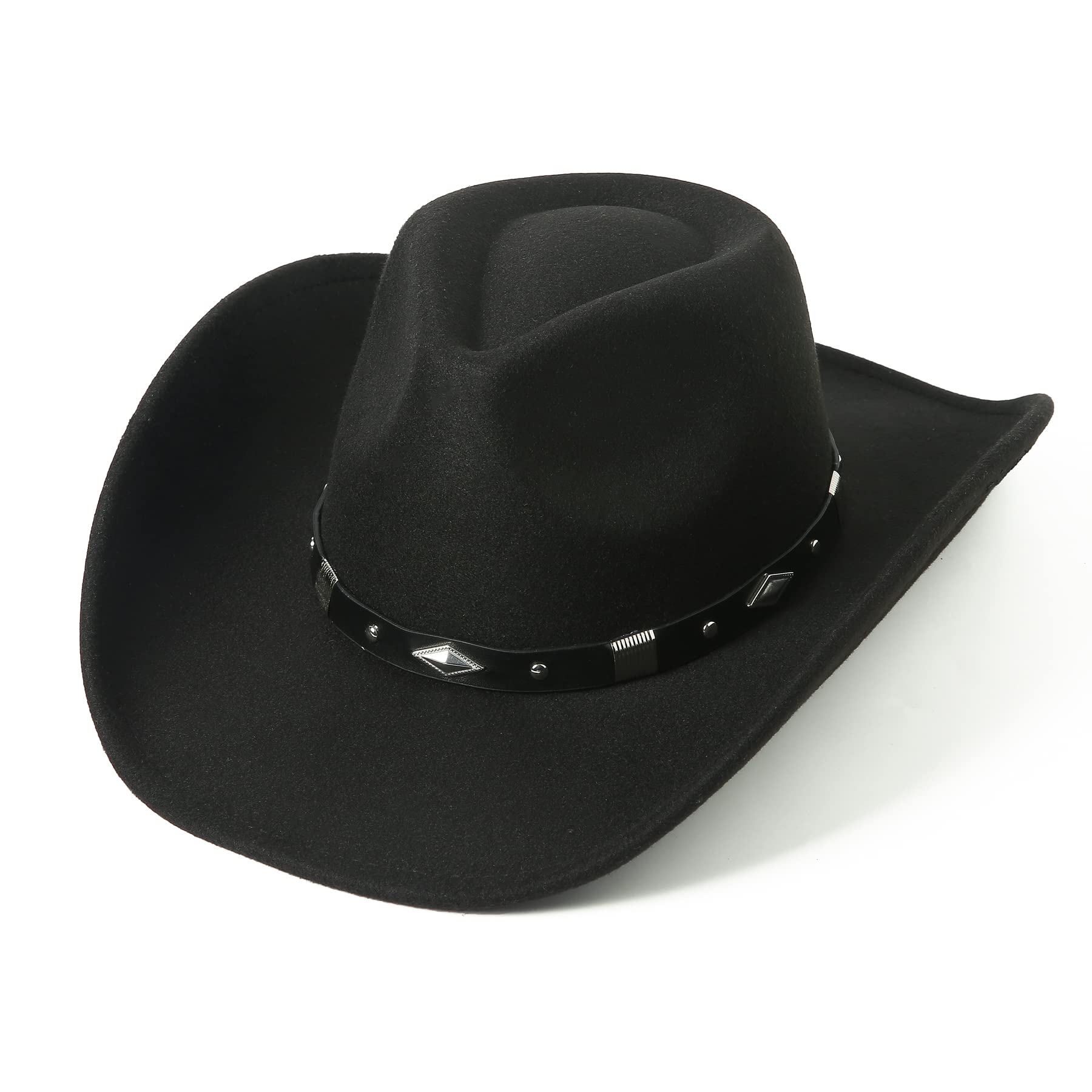 Lanzom Classic Wide Brim Felt Cowboy Hat for Women & Men - Western Cowgirl Hat with Belt Buckle - Perfect for Rodeo, Country Music Festivals & Outdoor Adventures