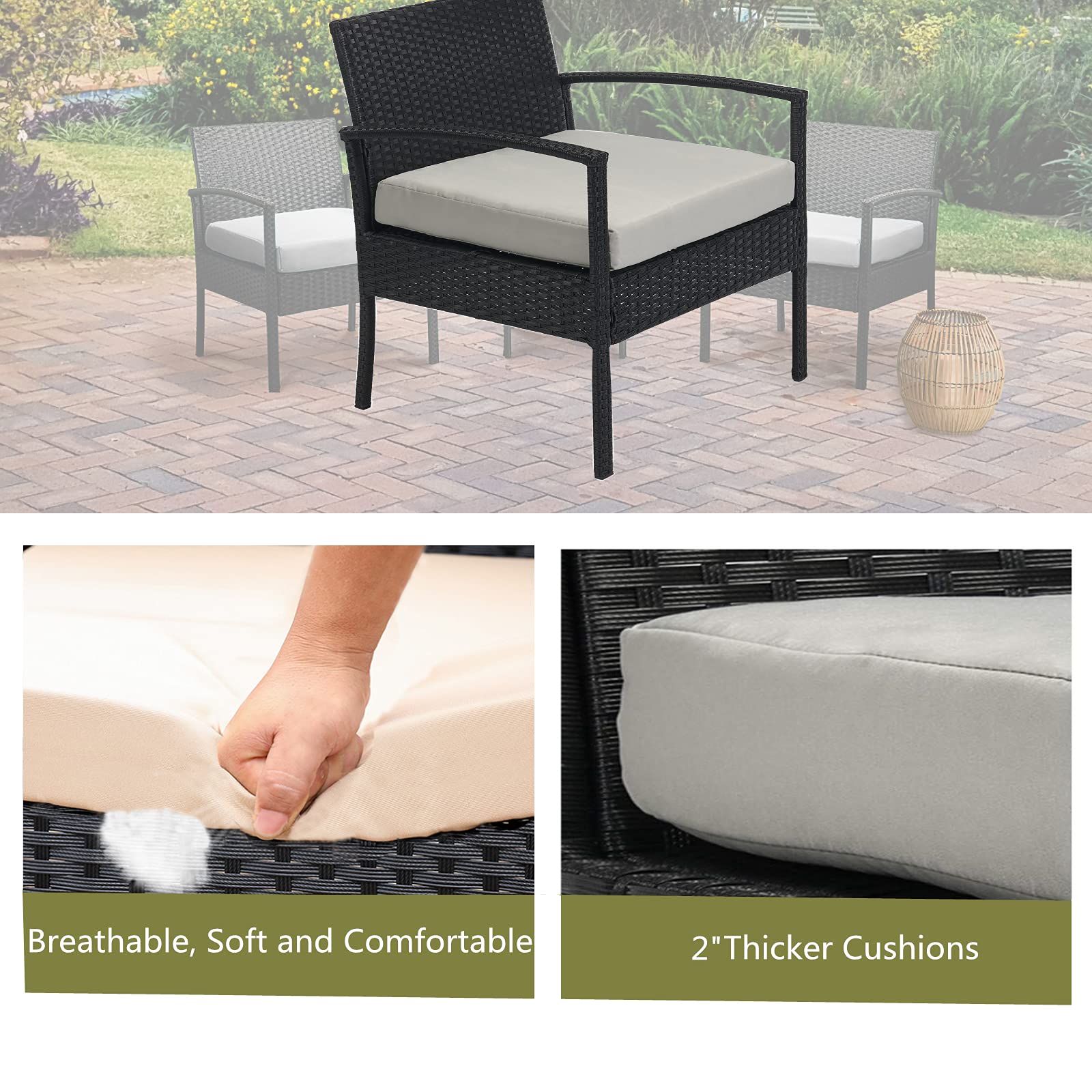 3-Piece Outdoor Patio Furniture Set - Wicker Bistro Chairs with Cushions & Table - Gray Balcony, Backyard, Porch Seating for Relaxing & Entertaining