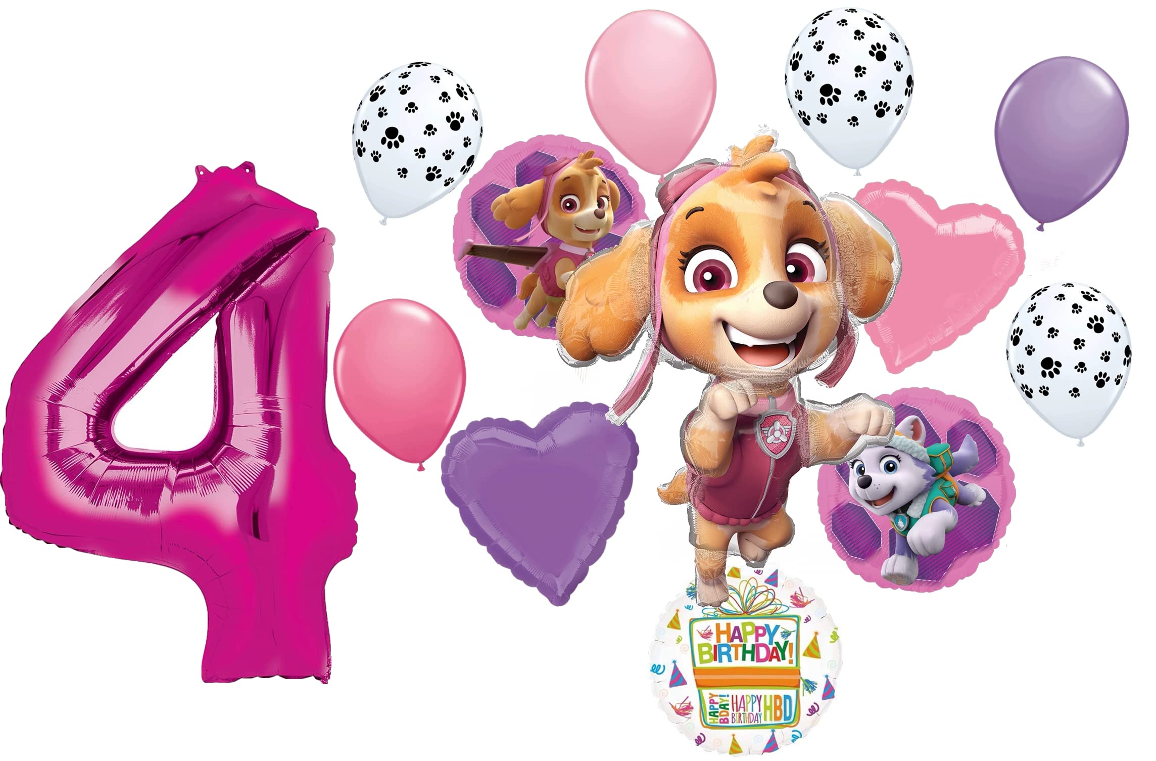 Anagram Paw Patrol Skye 4th Birthday Party Balloon Bouquet Decorations - Perfect for Kids Birthday Parties, Themed Decor & Celebration Balloon Arrangements
