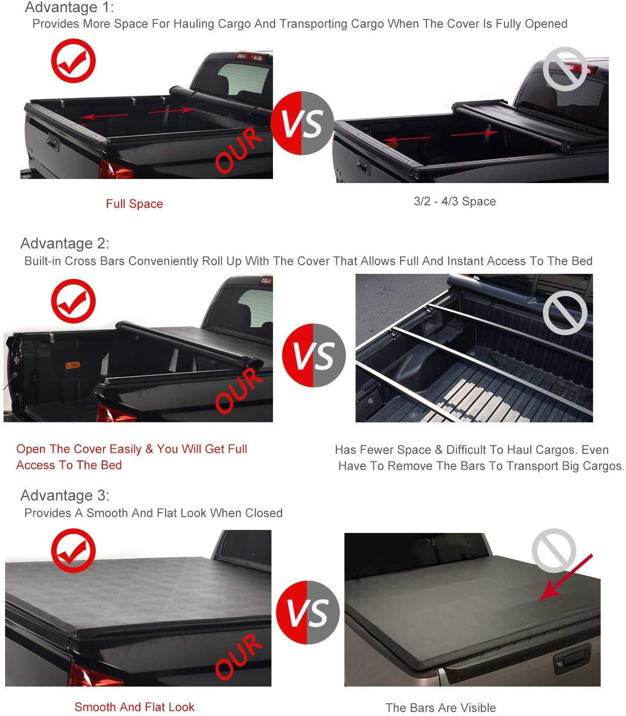 2019-2025 Ford Ranger Short Bed 5' Vinyl Soft Roll Up Tonneau Cover | Waterproof & Durable Truck Bed Cover for Styleside Pickup | Perfect for Camping, Hauling & Outdoor Adventures