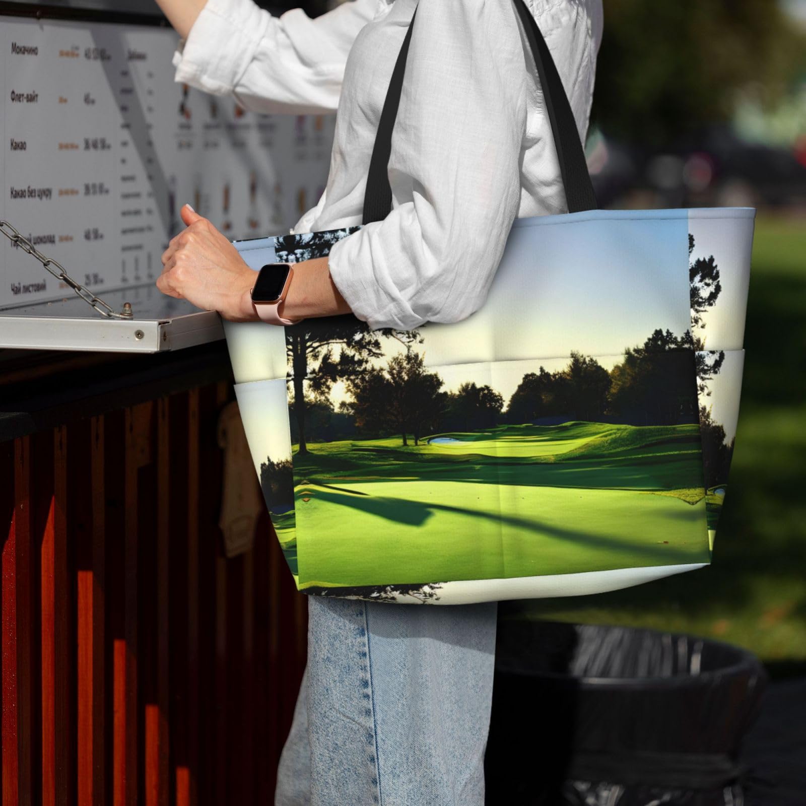 NOUZU Large Golf Print Beach Tote - Women's Travel Bag for Golf & Beach Outings