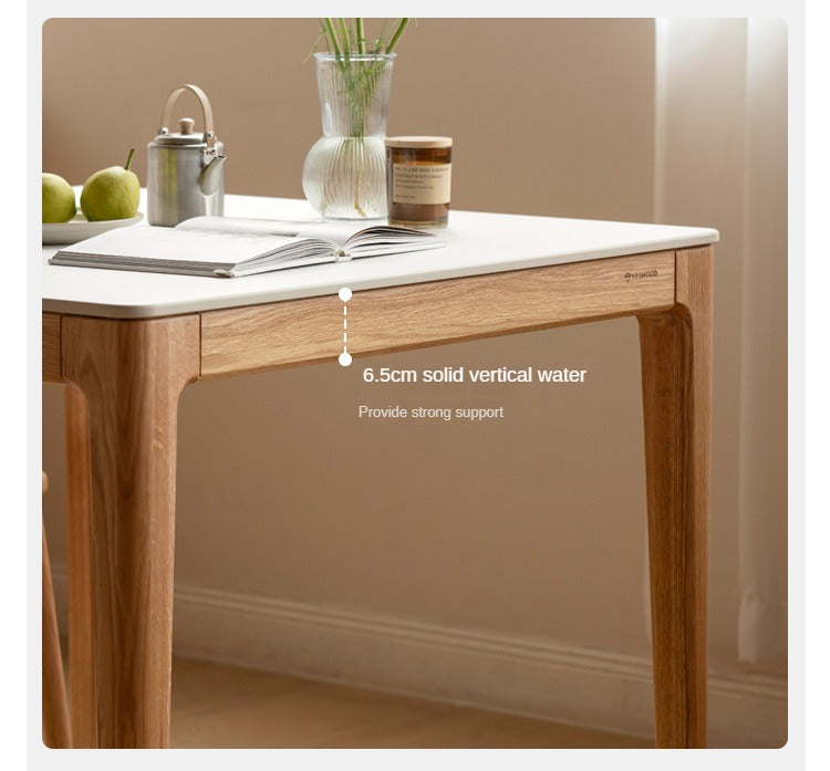 Solid Oak Wood Square Slate Dining Table - Rustic Farmhouse Style for Kitchen, Dining Room & Outdoor Patio