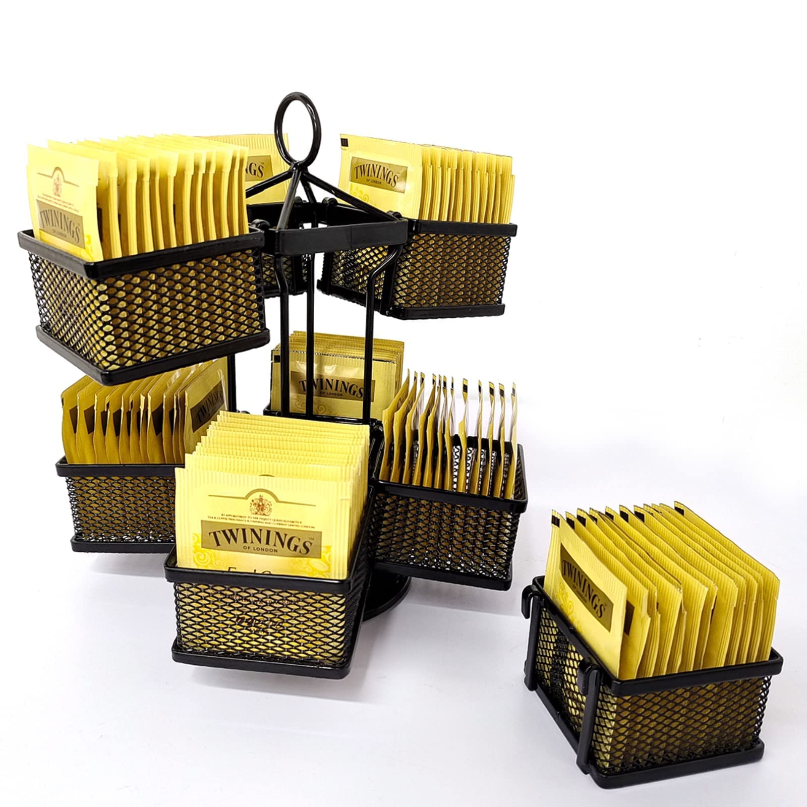 Rotating Tea Bag Organizer & Coffee Pod Holder - Adjustable Spinning Carousel Storage Basket for Kitchen Countertop, Cabinet, Pantry | Perfect for Organizing Tea Bags, K-Cups, and Coffee Pods in Small Spaces