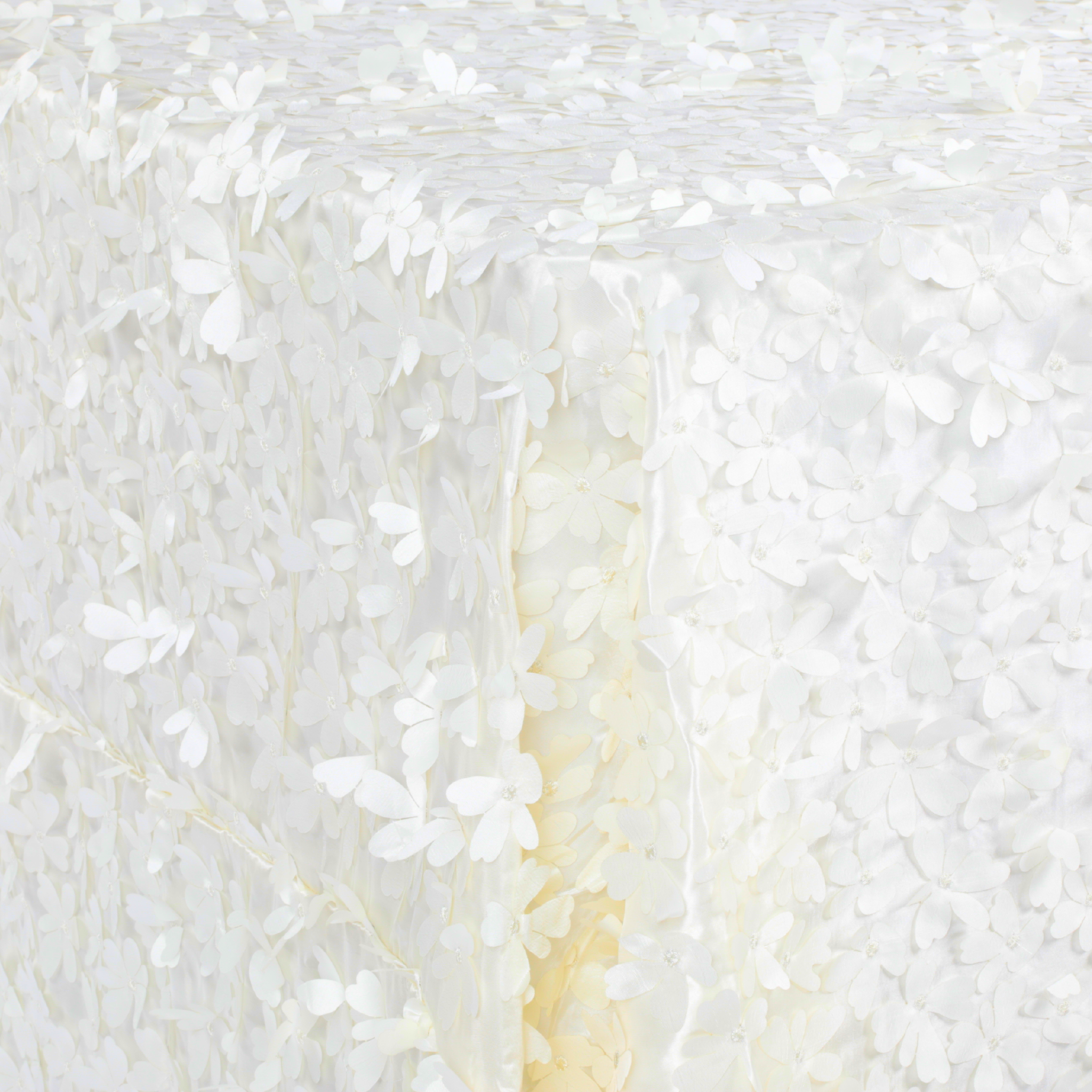 Elegant Ivory Flower Petal Taffeta Tablecloth 90x132 Inches Rectangular - Perfect for Weddings, Banquets & Formal Dining Decor