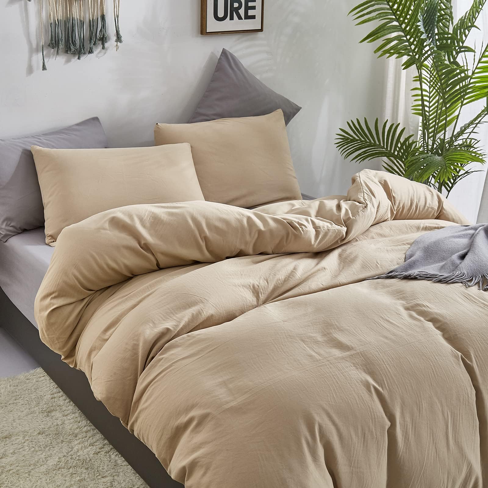 CLOTHKNOW 3-Piece Champagne Comforter Set Twin Size - Soft Beige Light Brown Taupe Bedding with 2 Pillowcases for Cozy Bedroom Decor & Guest Room Essentials