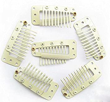 20 Pcs Beige Metal Snap Comb Wig Clips - 3.6cm 10-Teeth Hair Extension Clips with Rubber Grip for Secure Hold | Perfect for Wigs, Weaves & Cosplay Accessories