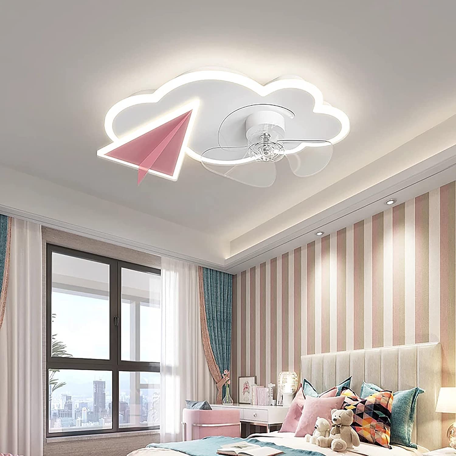 SCZWP8 Kids Ceiling Fan with Light - Nordic Style Remote Control Fan Lamp, Adjustable 3-Speed, Quiet Operation - Perfect for Bedroom, Living Room, Nursery & Kids Room Decor