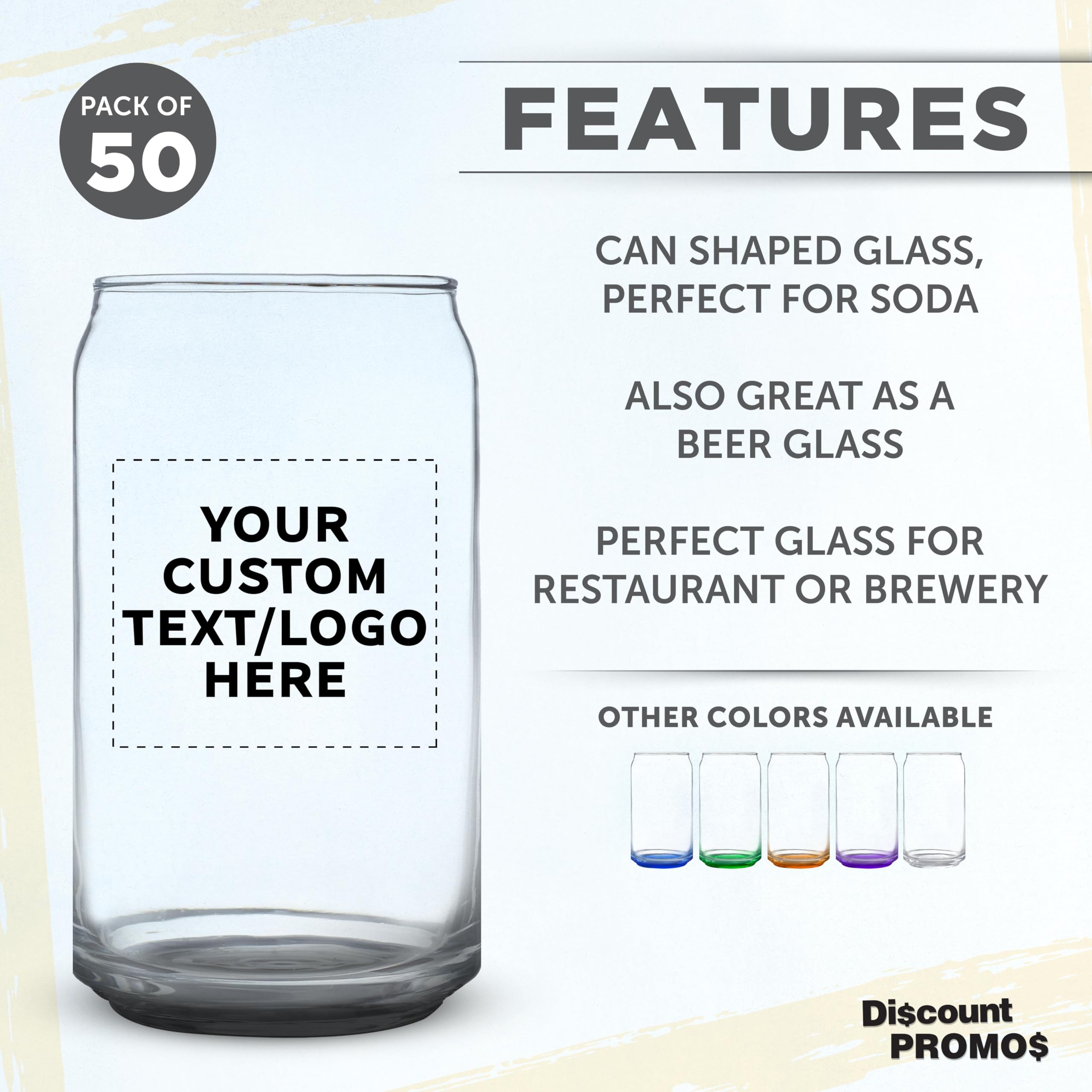 50-Pack Custom Printed 16 oz Beer Can Glasses - Promotional Pint Glasses with Logo, Soda Can Shaped Barware for Parties, Pubs & Events (Black)