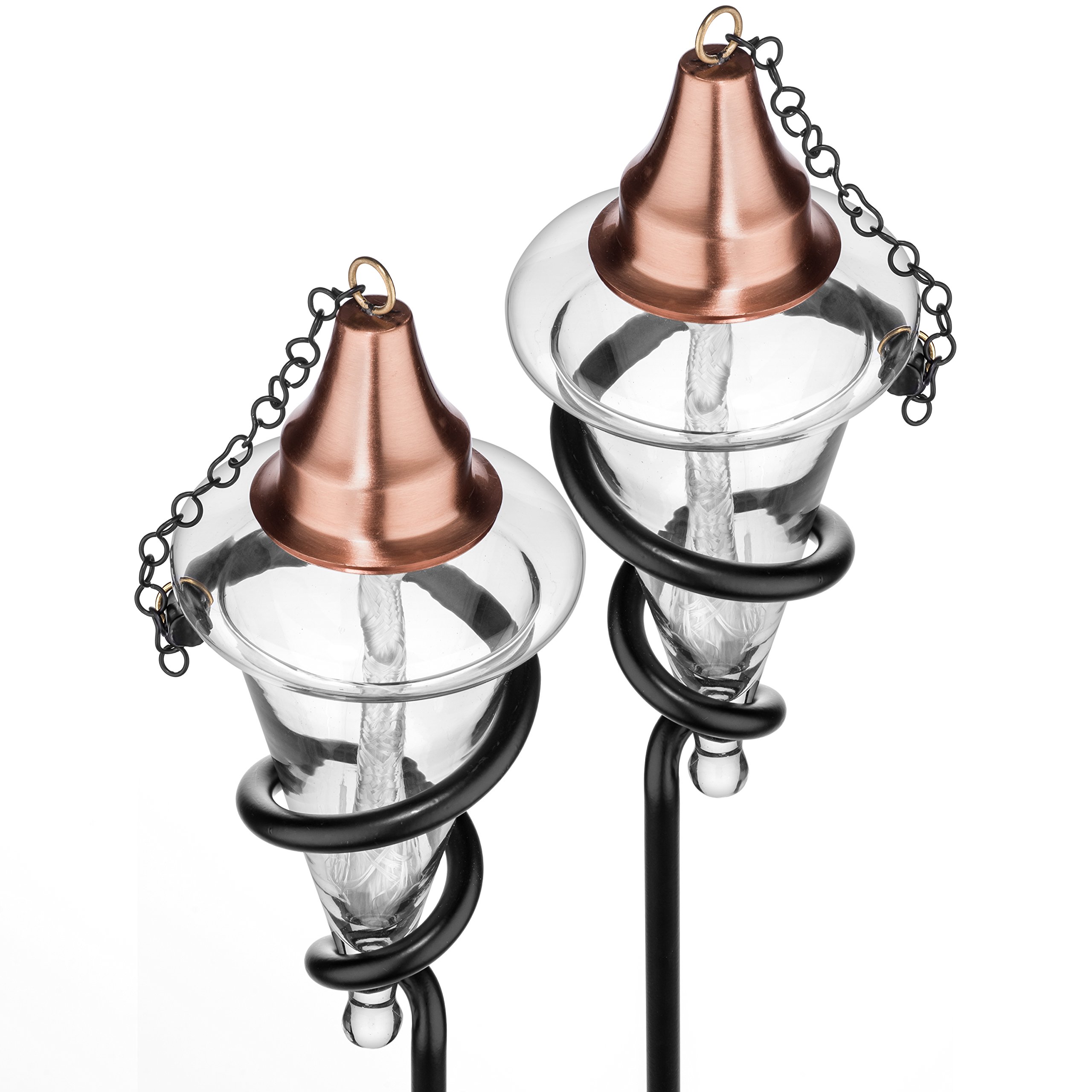H Potter Glass Torches with Copper Tops - Set of 2 Outdoor Garden Lighting for Patio, Deck & Landscape | Perfect for Backyard Ambiance, Poolside Decor & Evening Entertaining