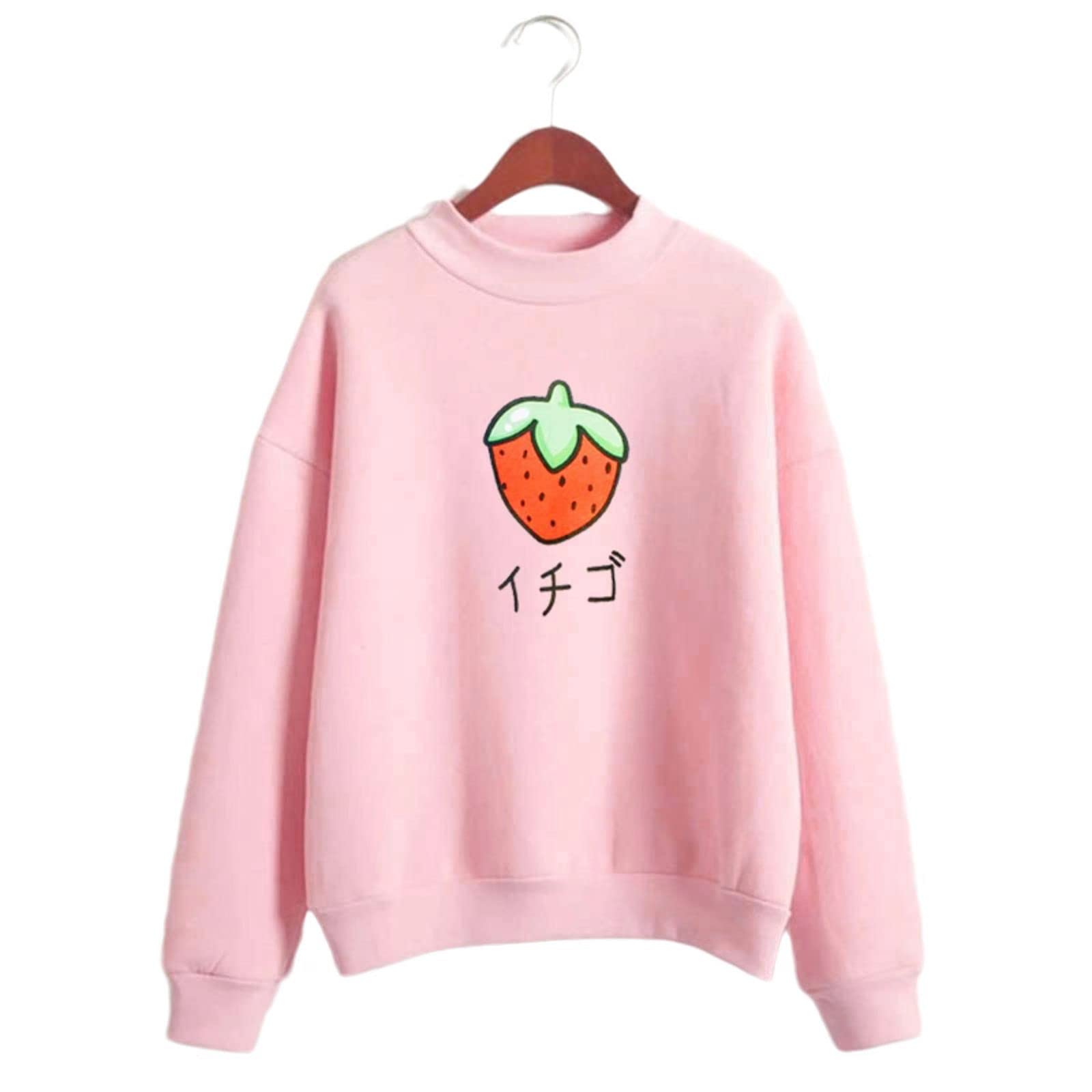 Cute Harajuku Kawaii Sweater - Strawberry Milk Print Pink Hoodie for Women | Trendy Japanese Streetwear Fashion for Casual Outfits & Anime Cosplay