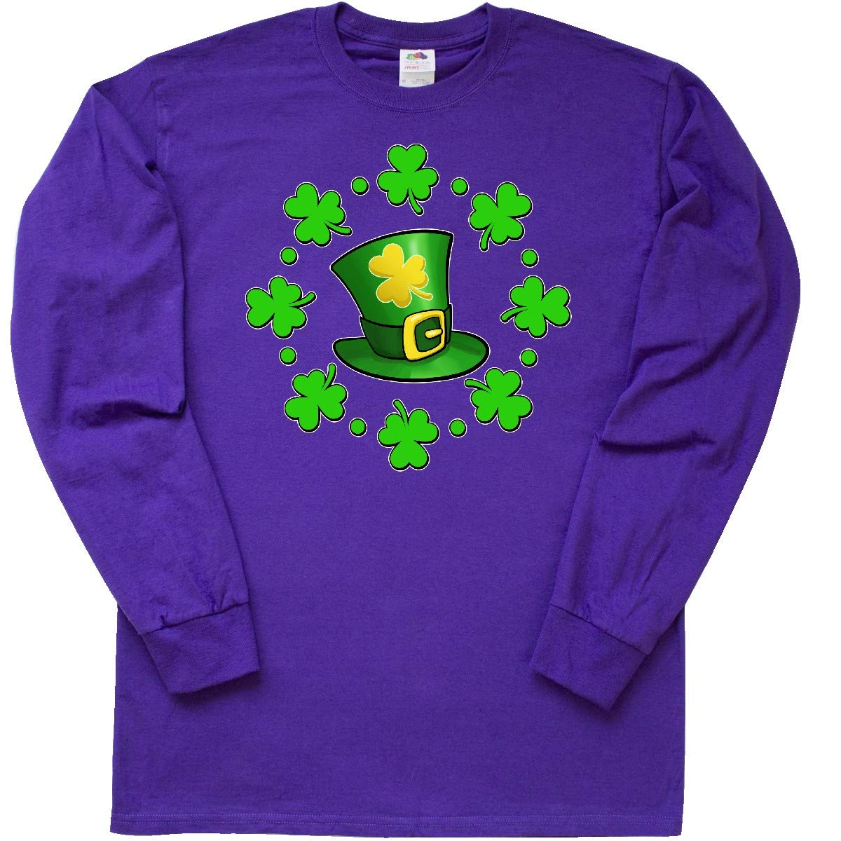 Inktastic St. Patrick's Day Shamrocks and Hat Long Sleeve T-Shirt for Men & Women | Irish Festival Apparel | Pub Crawl & Holiday Party Outfit