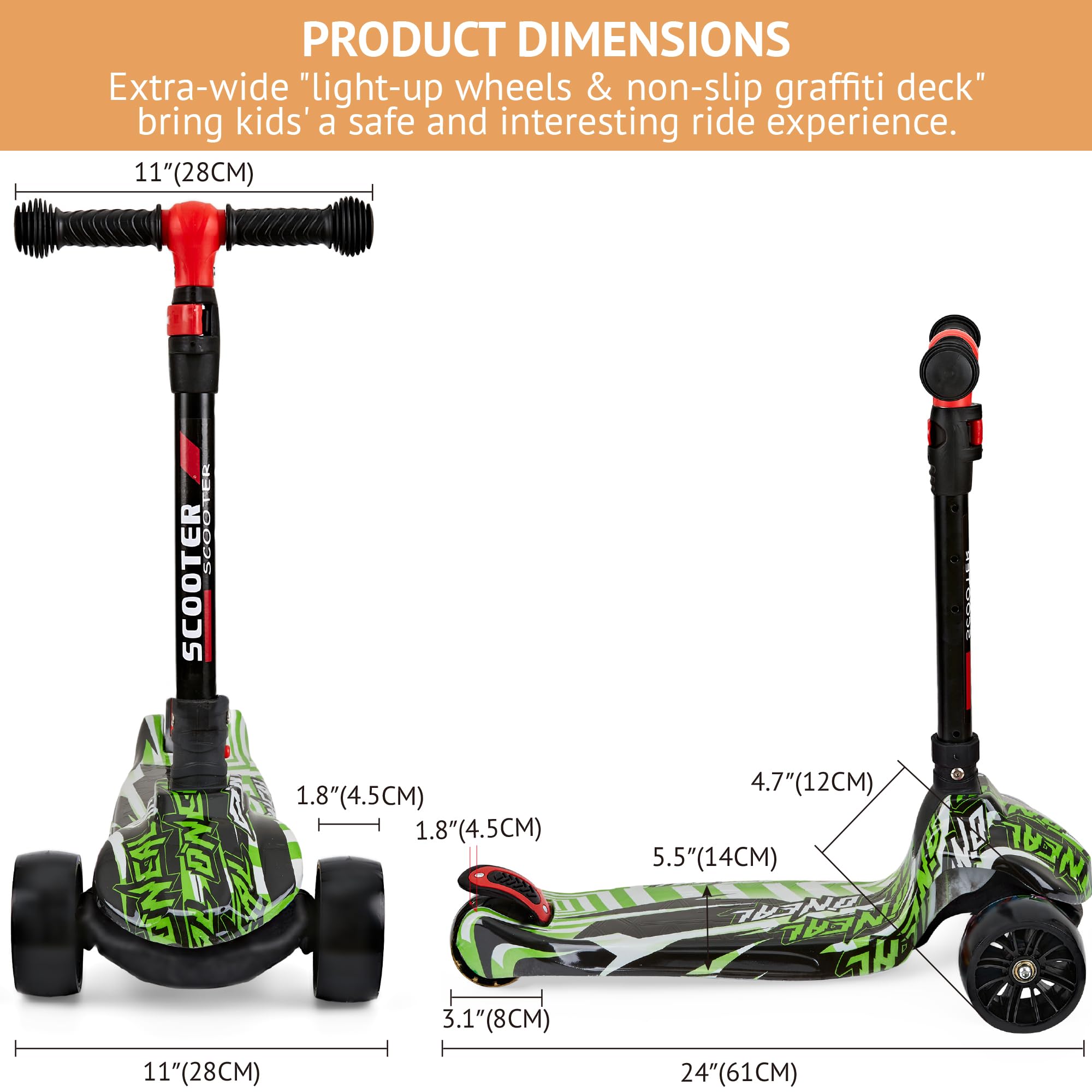 **Foldable & Adjustable Kids Scooter for Ages 3-12 – Graffiti Design, Non-Slip Deck, Wide Light-Up PU Wheels (200 lbs Capacity) – Perfect for Commuting, Park Rides & Outdoor Play**