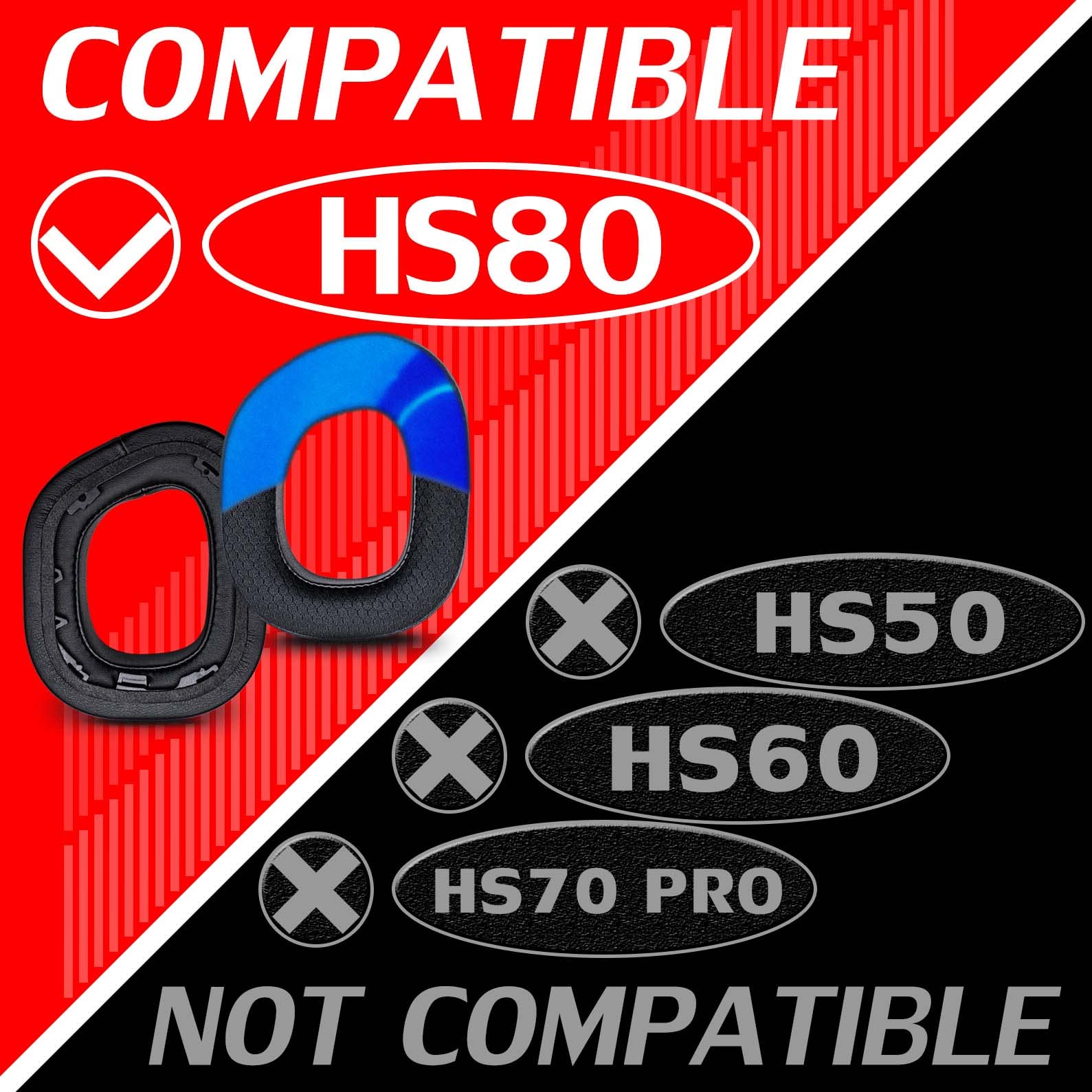 HS80 Cooling Gel Ear Pads Replacement - Thick Memory Foam Cushions with Breathable Mesh for Corsair HS80 Headset | Enhanced Comfort for Gaming, Work & Long Wear Sessions