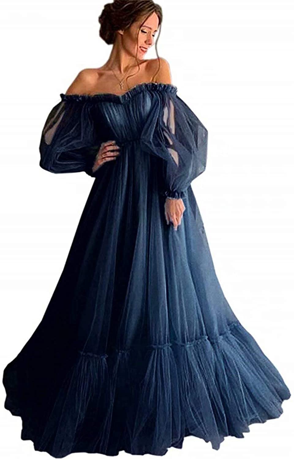 Elegant Off The Shoulder Puffy Sleeve Prom Dress for Women - Ruffle Tulle Princess Ball Gown - Perfect for Prom, Homecoming, Wedding & Special Occasions
