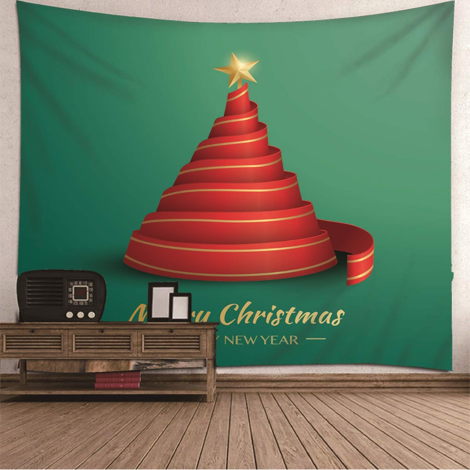 Nightmare Before Christmas Wall Hanging Tapestry - 138x100 Inch Large Rectangle Polyester Decor with Green Red Ribbon | Customizable Holiday Home Decor for Bedroom, Living Room, Dorm | Perfect for Christmas Party & Halloween Decorations