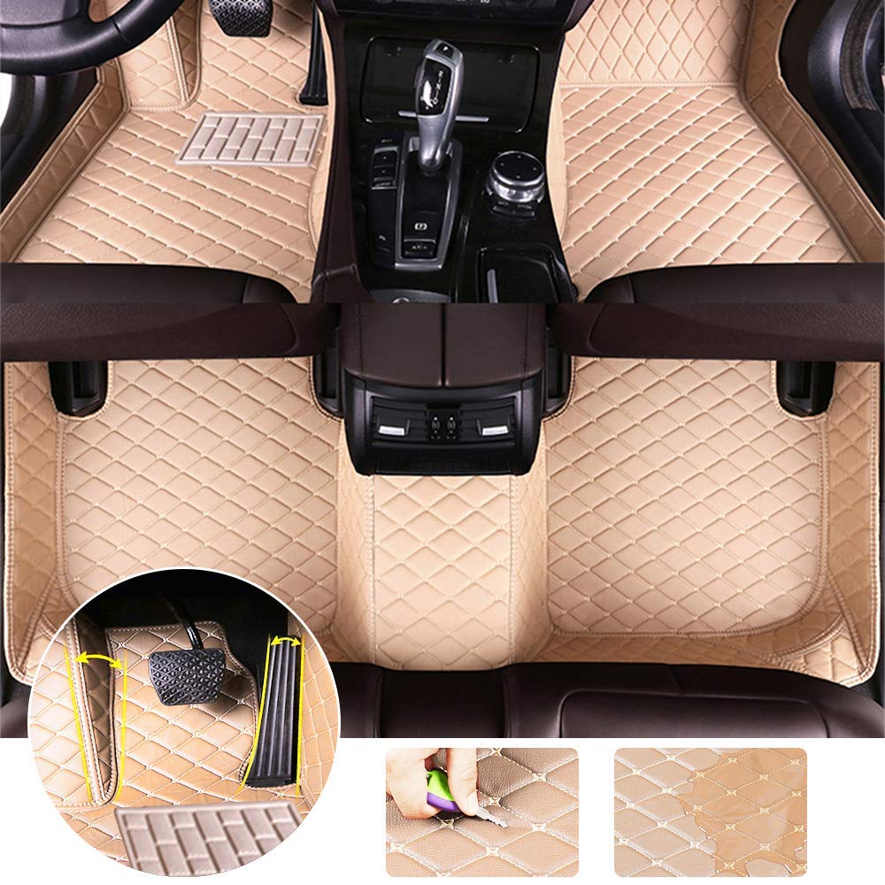 2011-2017 Jeep Wrangler 4-Door All-Weather Floor Mats - Heavy Duty Full Protection Car Accessories - Beige 3-Piece Set - Perfect for Off-Roading, Camping & Daily Driving