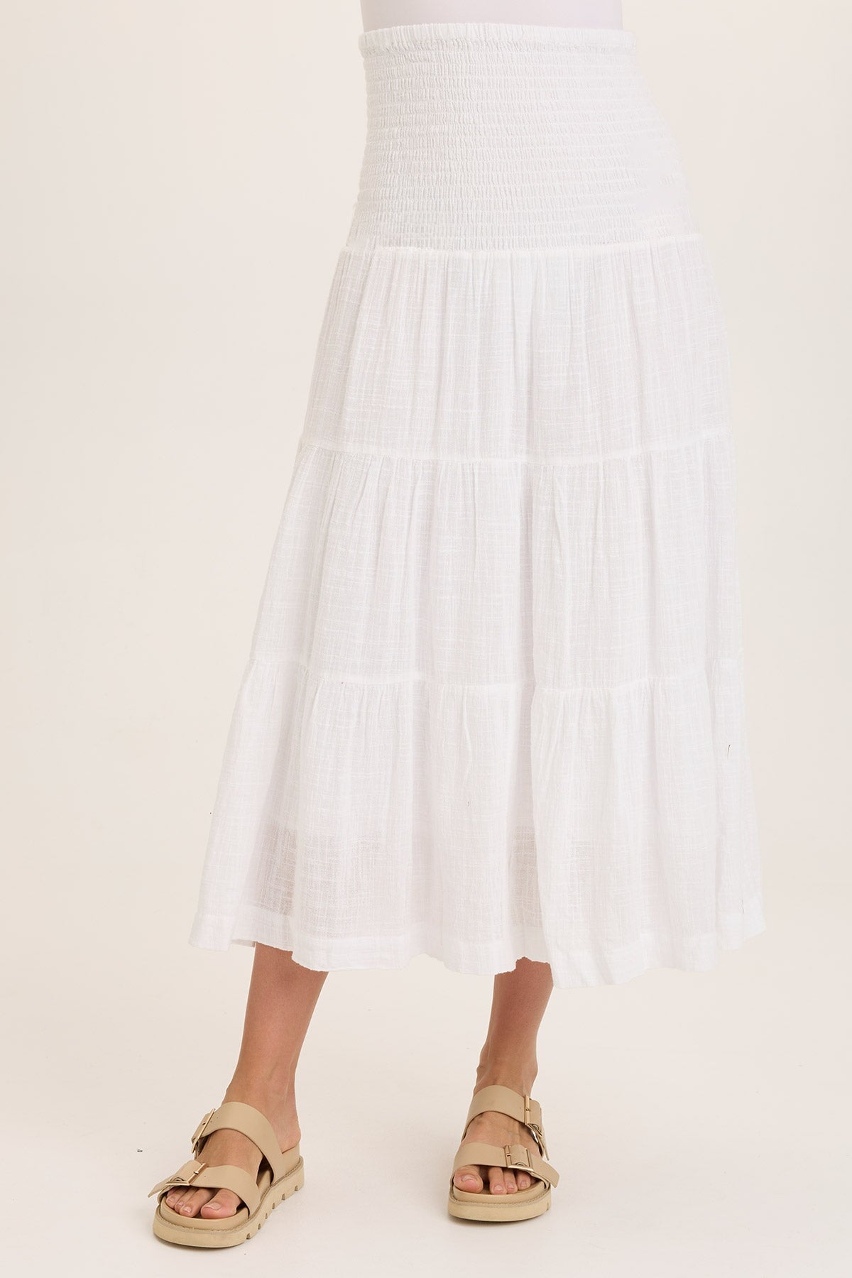 Paigene Women's Flowy Gauze Tiered Midi Skirt - Boho Summer Beach Skirt for Casual Outings & Vacations