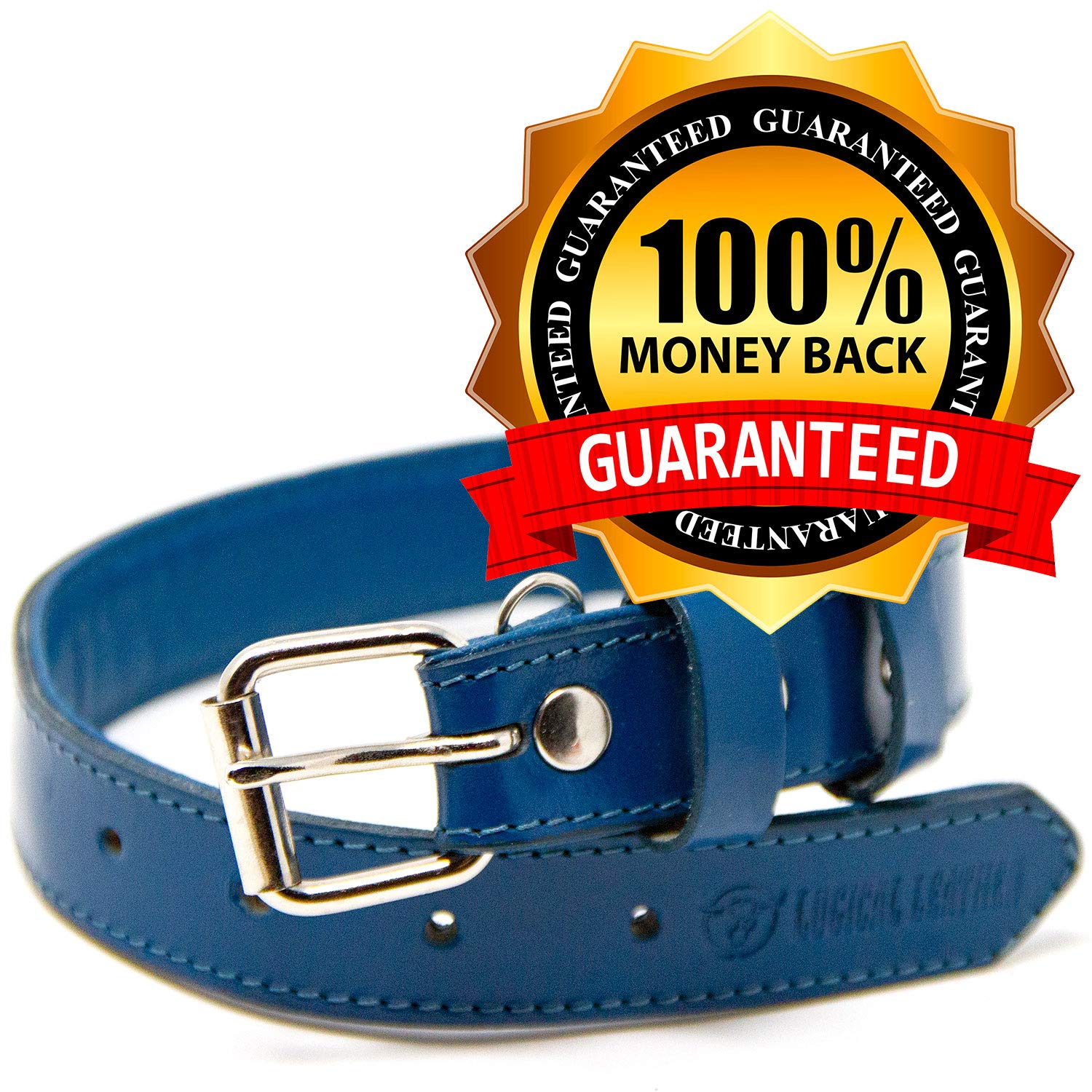 Premium Full Grain Leather Dog Collar with Padded Comfort - Adjustable Medium Size for Medium Dogs (Blue) - Perfect for Daily Walks, Training & Outdoor Adventures