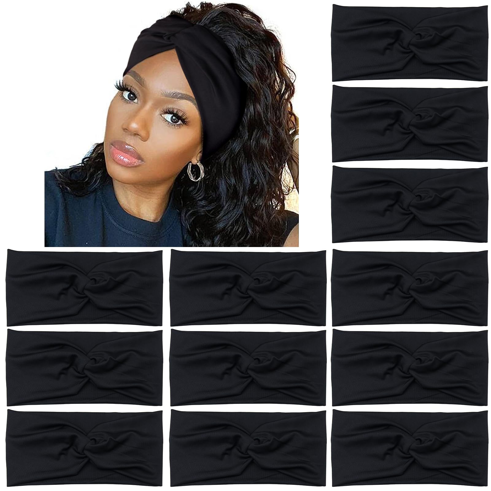 Yeshan 12 Pack No Slip Wide Stretchy Headbands for Women - Soft Twist Knotted Hair Bands for Yoga, Workout, Running, Sports and Everyday Fashion Accessories