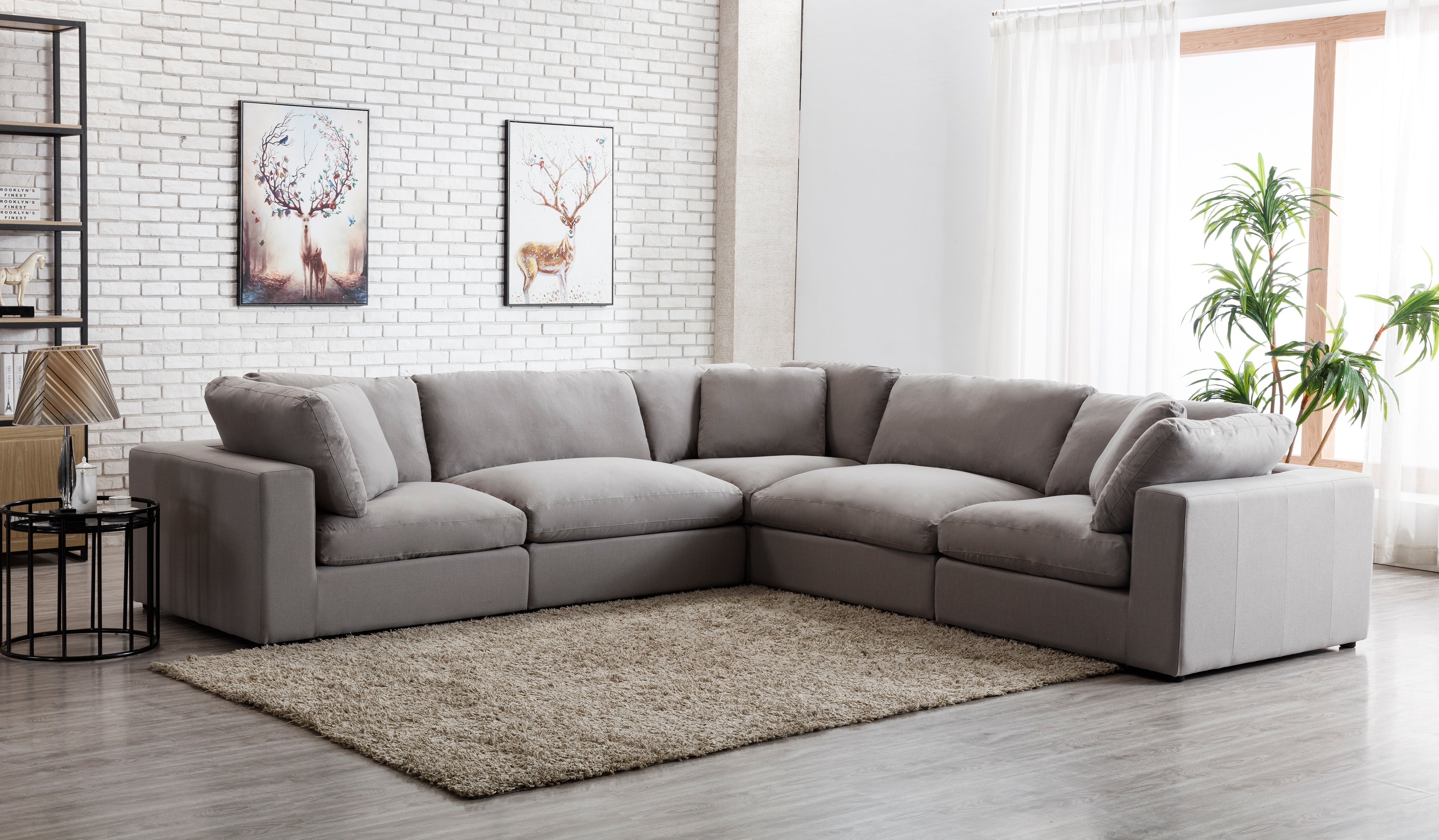 Rivas Modern 6-Piece Modular L-Shaped Sectional Sofa with Ottoman - Feather Filled Cushions, Graphite Color - Perfect for Living Room, Lounge, and Family Gatherings