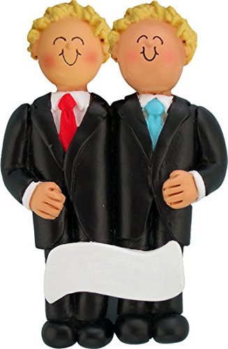 Personalized Same-Sex Wedding Christmas Ornament for Gay Couples - Blonde Male Couple Custom Tree Decoration for LGBTQ+ Holiday Decor