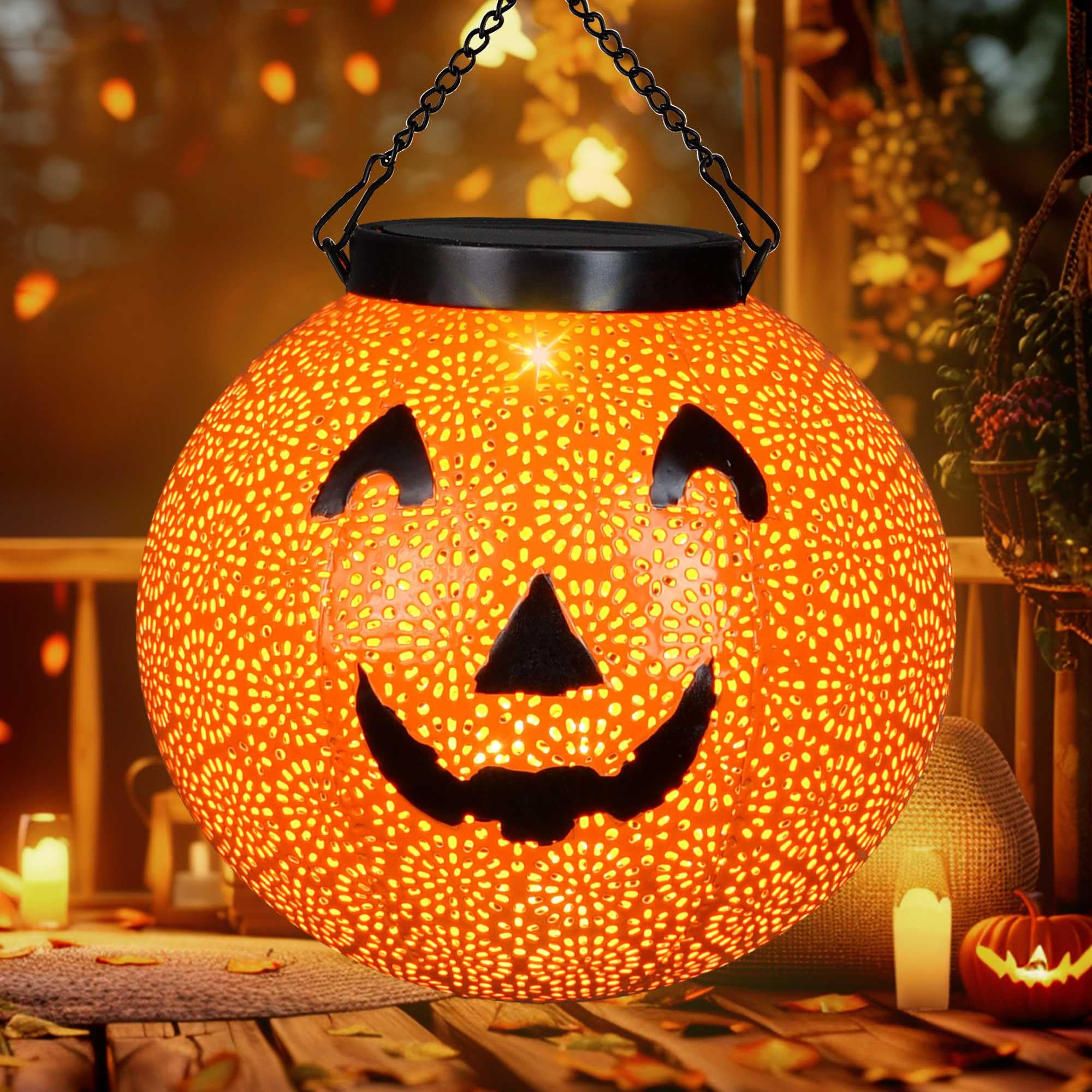 Solar Powered Halloween Pumpkin Lantern Lights - Waterproof LED Outdoor Hanging Decor for Porch, Backyard, Garden & Indoor Use | Perfect for Halloween Party Decorations, Trick-or-Treat Night & Autumn Festive Lighting