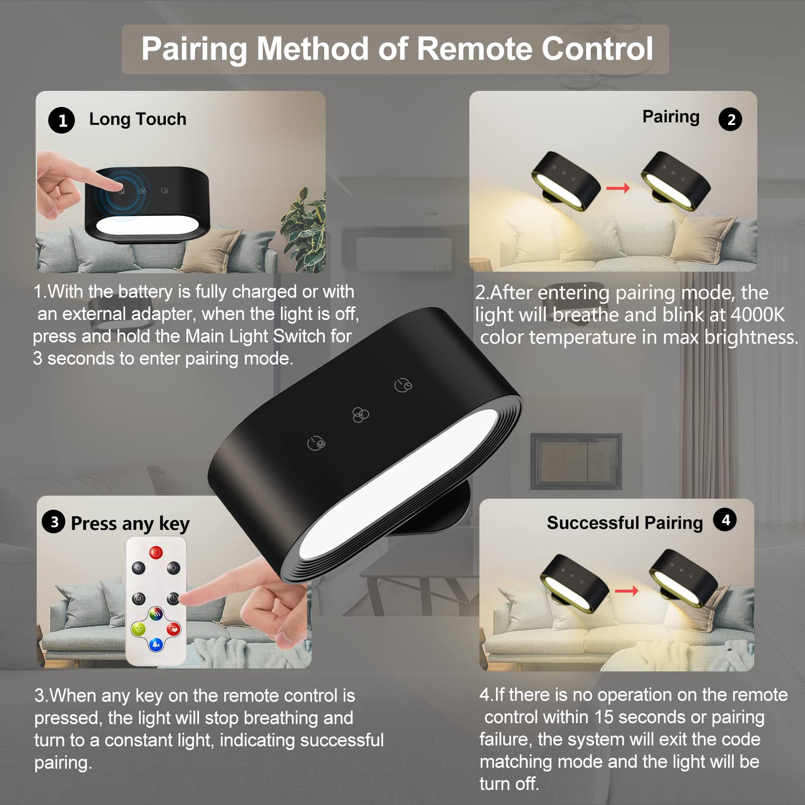 Battery Operated Wall Sconces - RGB Color Changing LED Wall Lights with 3 Temperature Settings, Dimmable Rechargeable Ambient Lighting for Bedroom, Living Room, and Reading Nook Decor