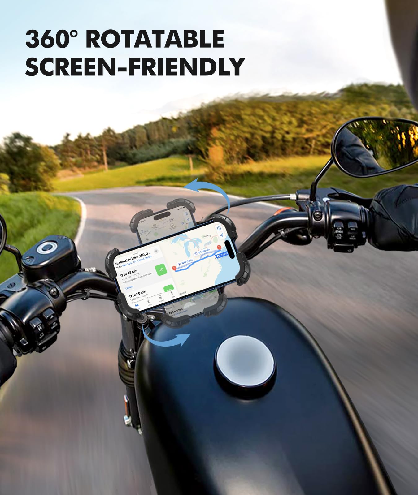 WOCBUY Bike Phone Mount - 1 Second Lock & Secure Motorcycle Phone Holder | 360° Rotatable Handlebar Mount for iPhone & Samsung (4.7-6.8
