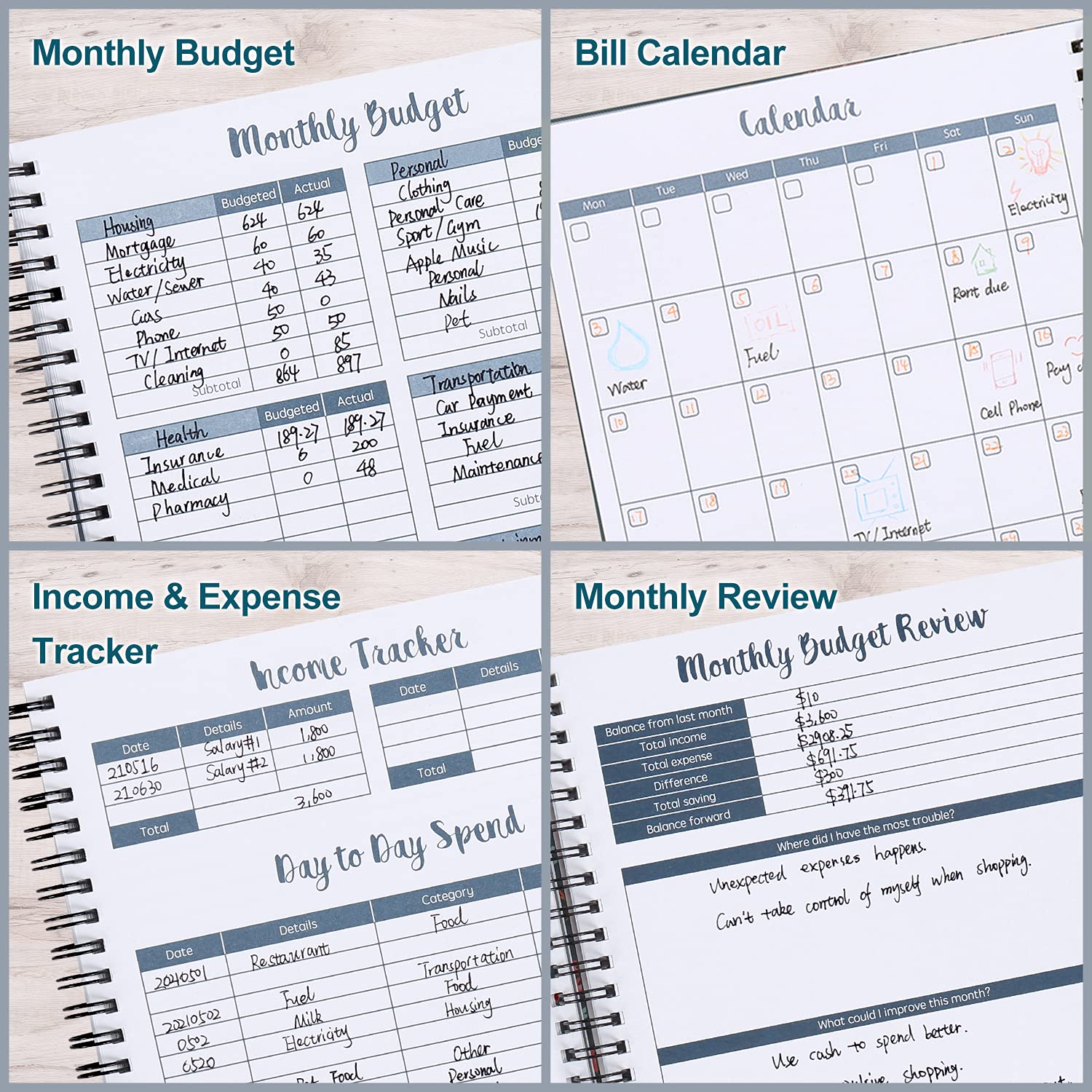 2025 Budget Planner with 12 Pockets - Monthly Financial Organizer, Undated Money Expense Tracker & Debt Saving Notebook (Blue Floral Spiral Design) - Perfect for Home Budgeting, Bill Management & Personal Finance Planning