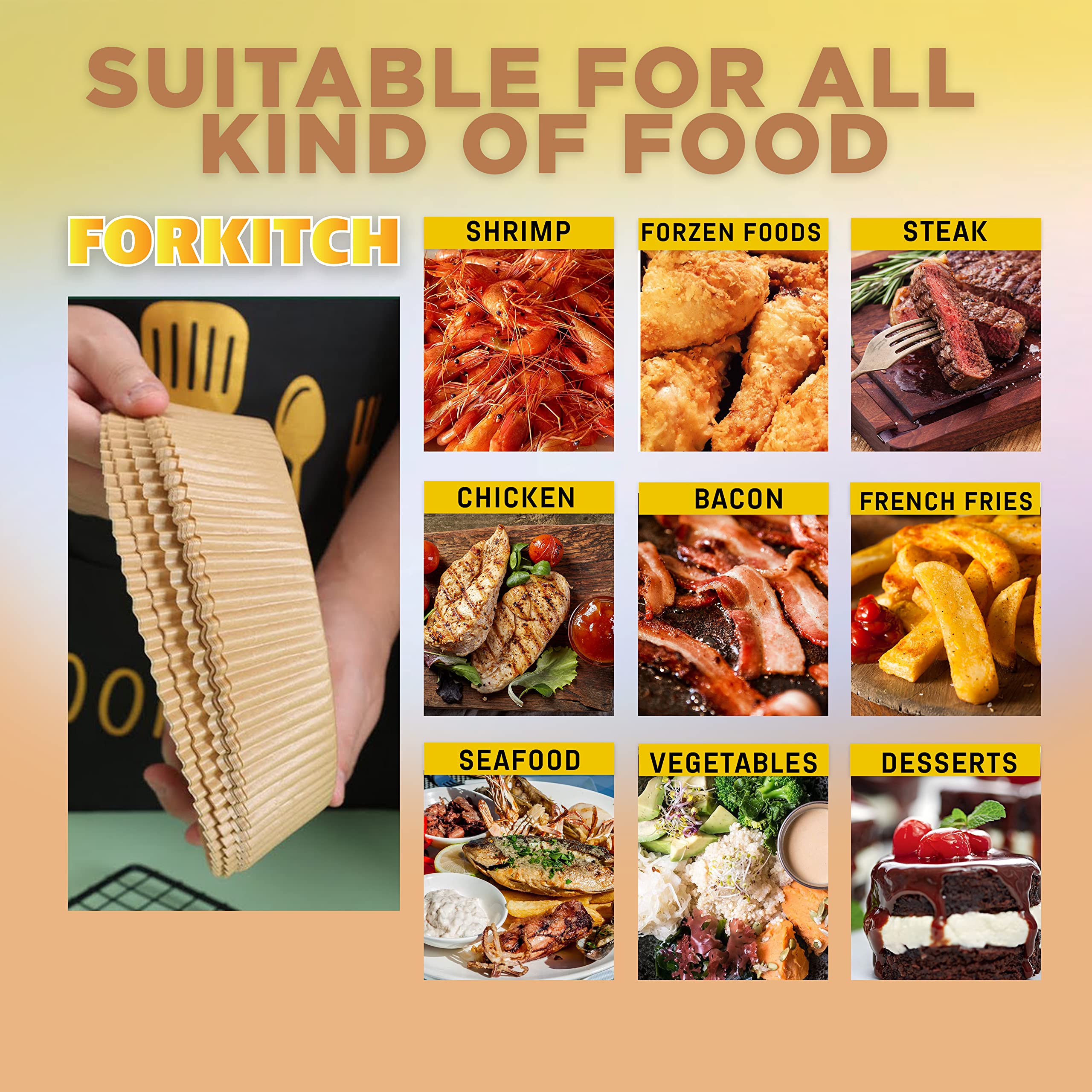 120 Pcs 8 Inch Air Fryer Disposable Parchment Paper Liners - Non-Stick Baking Sheets with Free Cooking Time Guide - Perfect for Air Frying, Roasting & Meal Prep