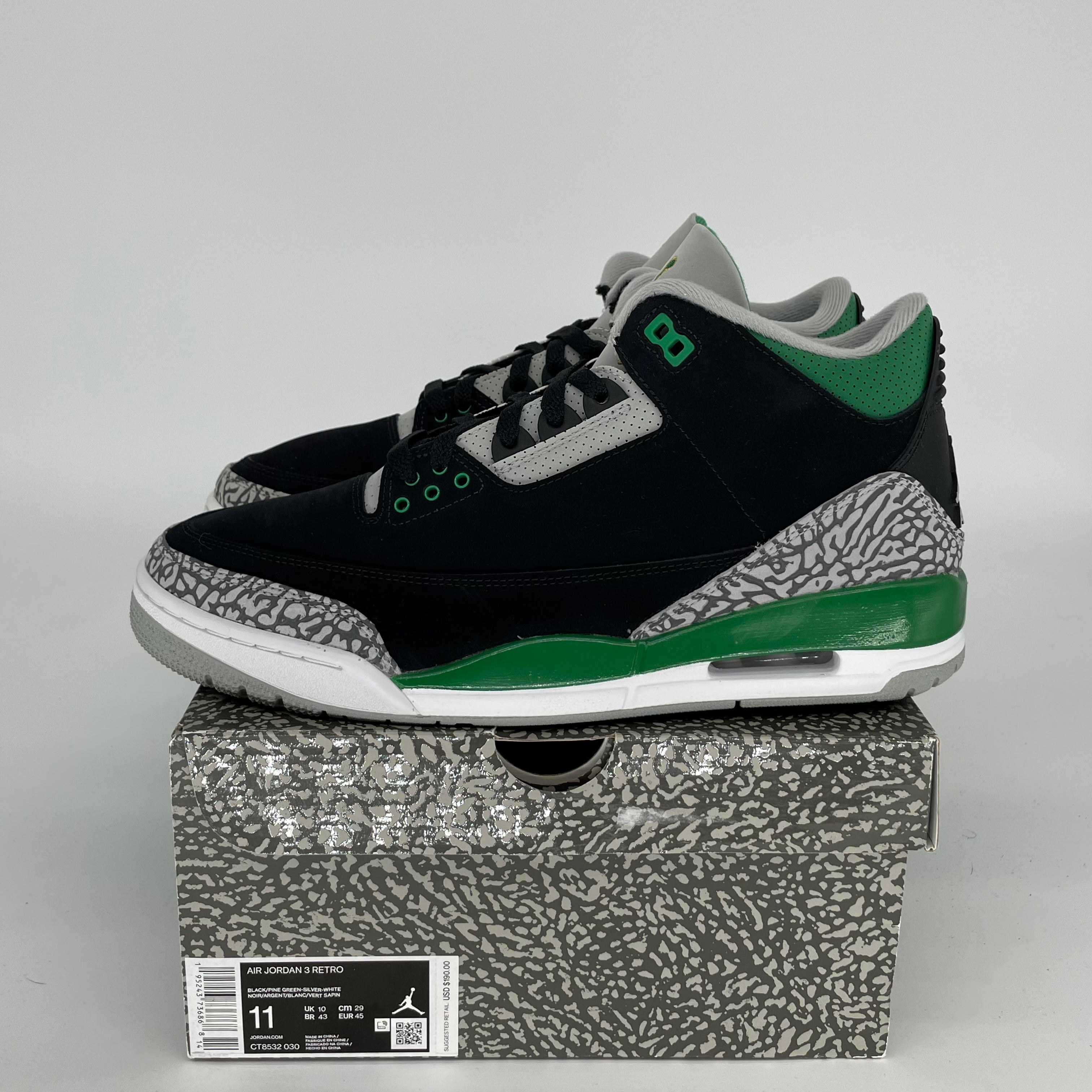 Air Jordan 3 Retro Pine Green Men's Basketball Shoes Size 11 (CT8532-030) - Perfect for Streetwear & Sneaker Collectors