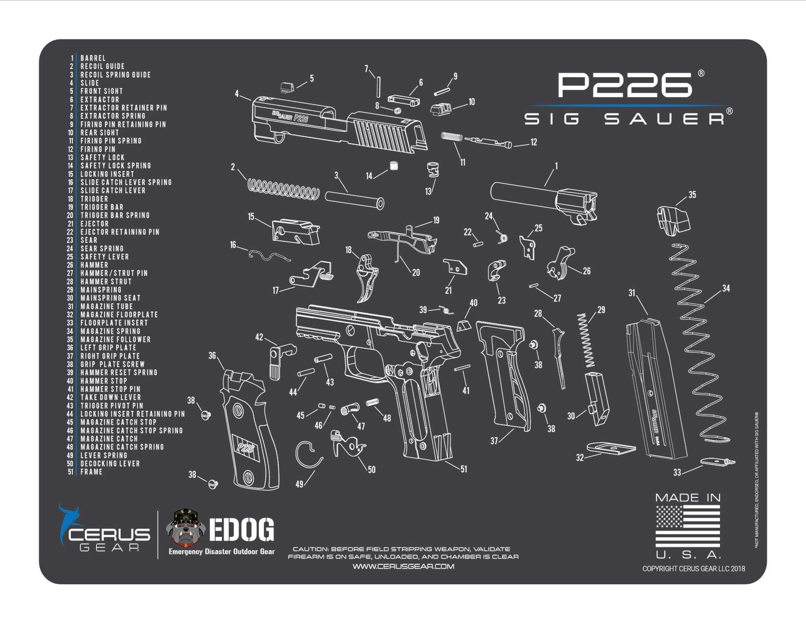RangeMaster Elite EDC Bag Gun Cleaning Kit for Sig P226 - Includes Schematic Mat (Exploded View), Hoppes No.9 Solvent, Patches & CLenzoil CLP - 10 Piece Firearm Maintenance Set for Home, Range & Travel Use