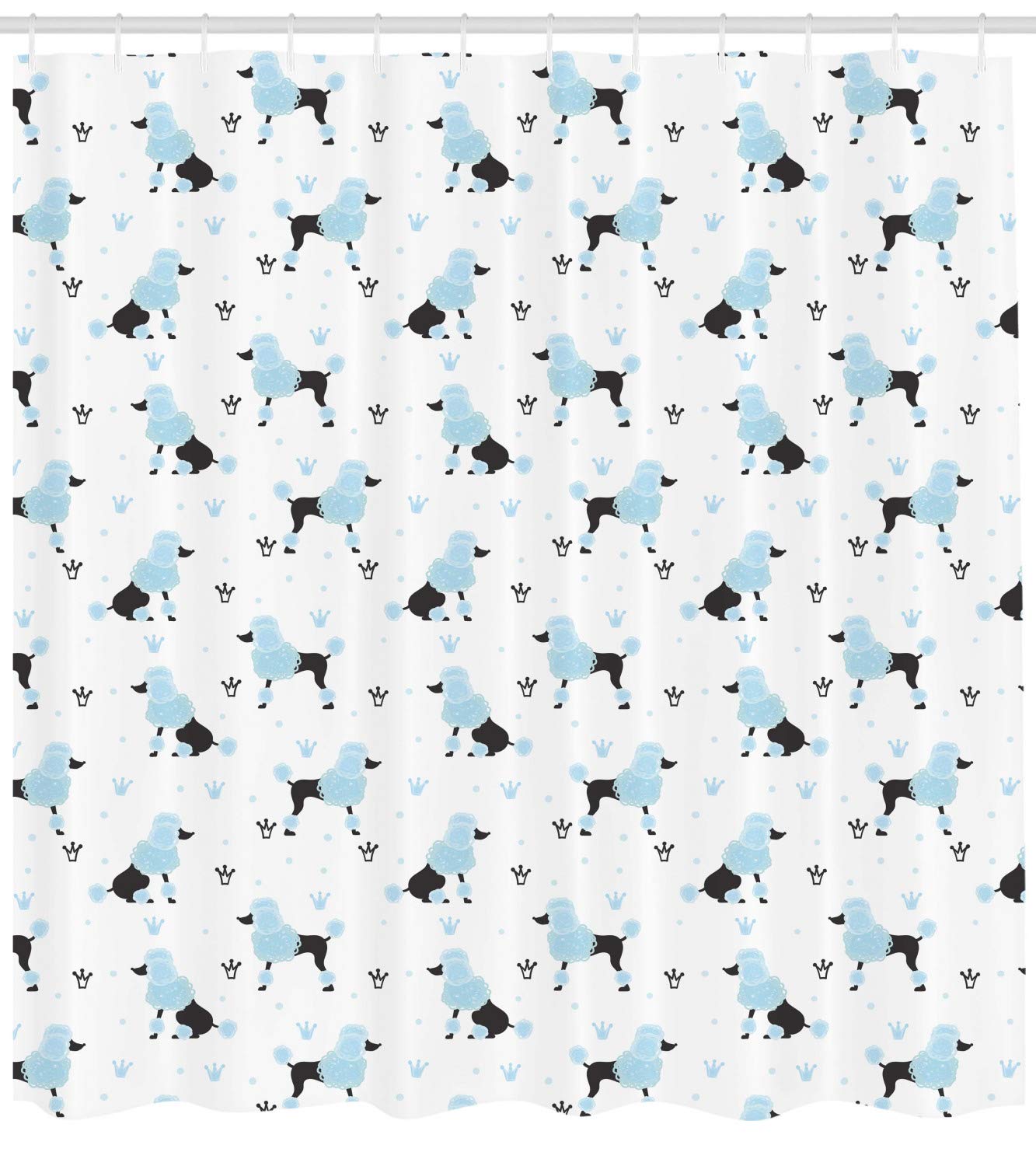 Ambesonne Poodle Shower Curtain - Hand-Drawn Crown & Scribble Fluffy Dog Design, 69x70 Inch Pale Blue White Bathroom Decor with Hooks | Perfect for Pet Lovers' Bathroom, Kids' Room & Vintage Style Home Decor
