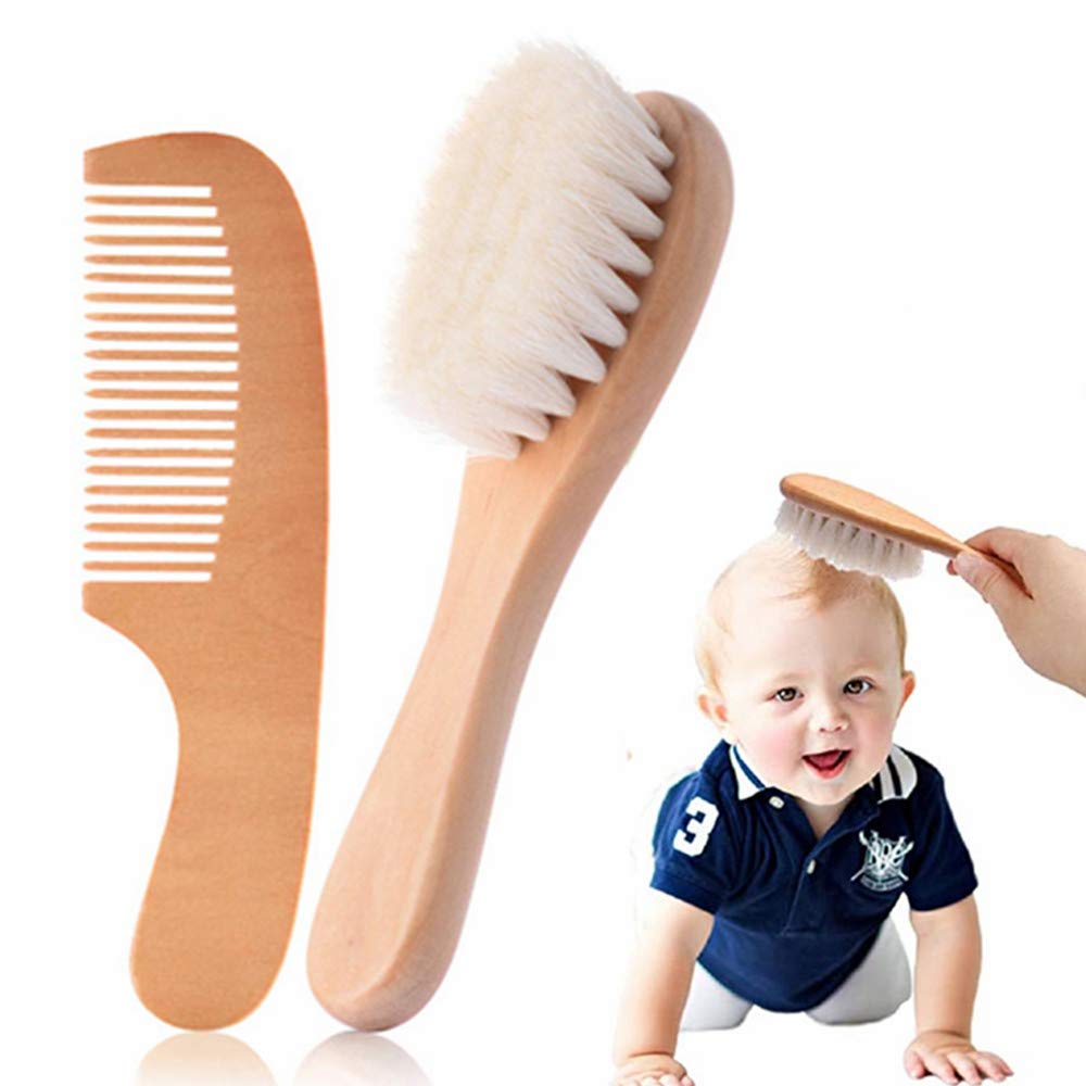 **Baby Hair Brush and Comb Set - Soft Goat Bristles & Wooden Handle for Newborns, Toddlers & Kids - Gentle Massage & Bath Brush for Daily Hair Care**    *(Perfect for Baby Shower Gifts, Newborn Essentials, and Gentle Hair Care Routine)*